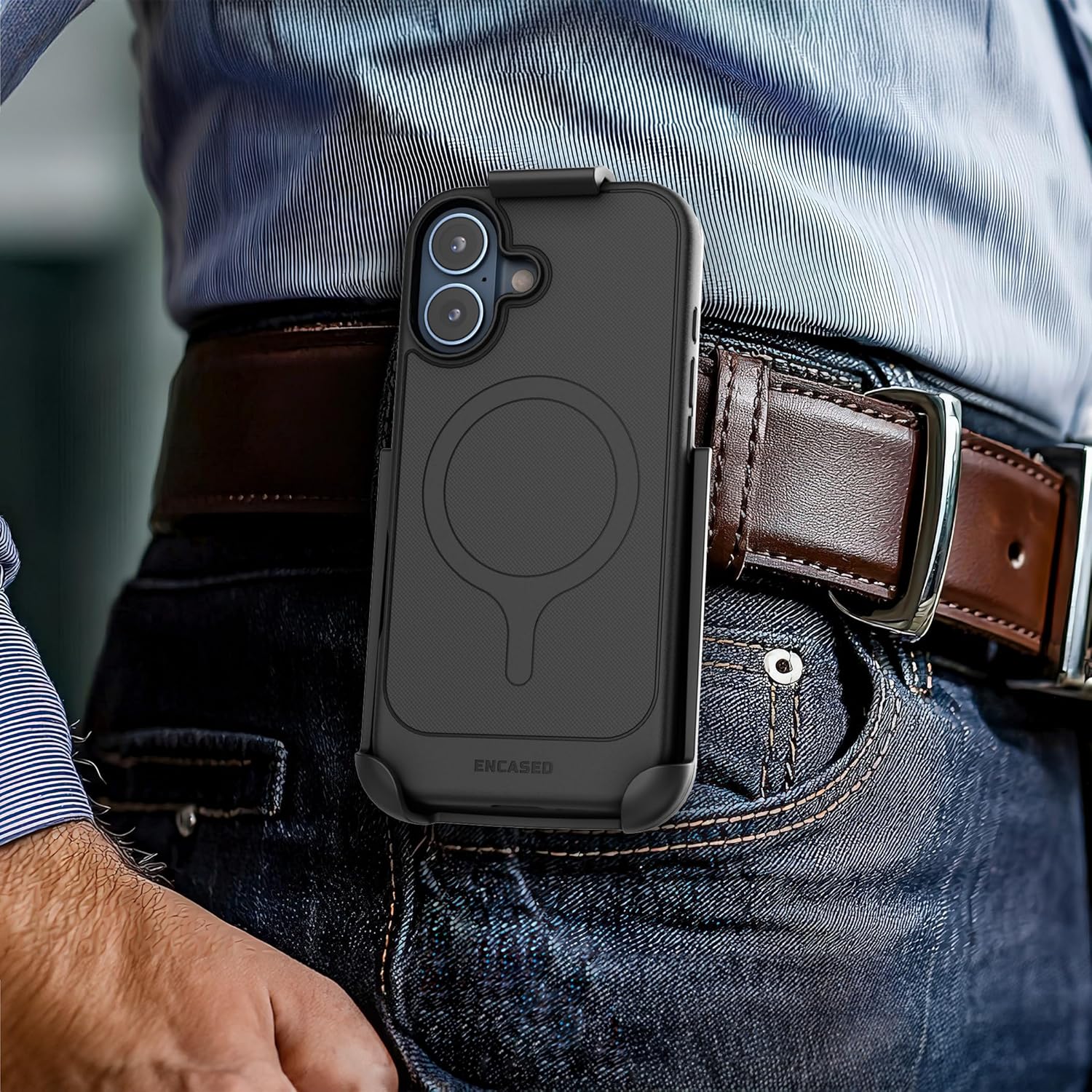 Encased Thin Armor for iPhone 17 Case with Belt Clip (Compatible with MagSafe) Slim Flexible TPU Cover with Rotating Holster (Matte Black) - Image 3