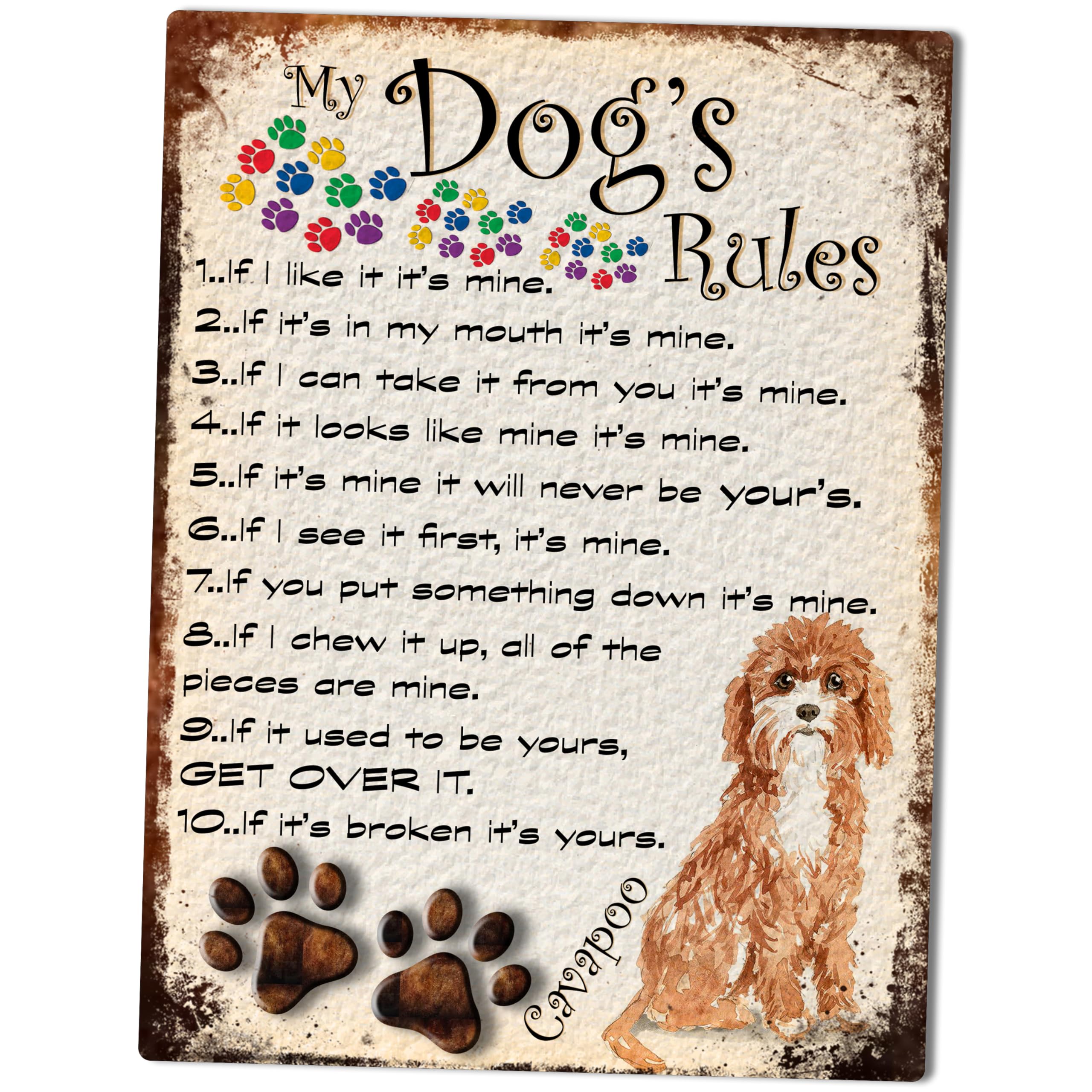 Shawprint Limited Cavapoo Shawprint My Dog's Rules Retro Style Metal Tin Sign/Plaque Theme 8" X 6" (42Dr)