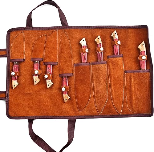 Miniatura 3 de Juego de cuchillos de acero inoxidable damasceno 129-8 de 8 piezas, juego de cuchillos de cocina con estuche de rollo de cuero. Cuchillo ultra