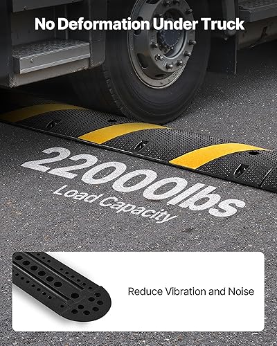 Miniatura 3 de VEVOR Proteccion de velocidad de goma de 6 pies, 2 canales, reducción de velocidad para tráfico pesado, capacidad de carga de 22000 libraseje, rampa
