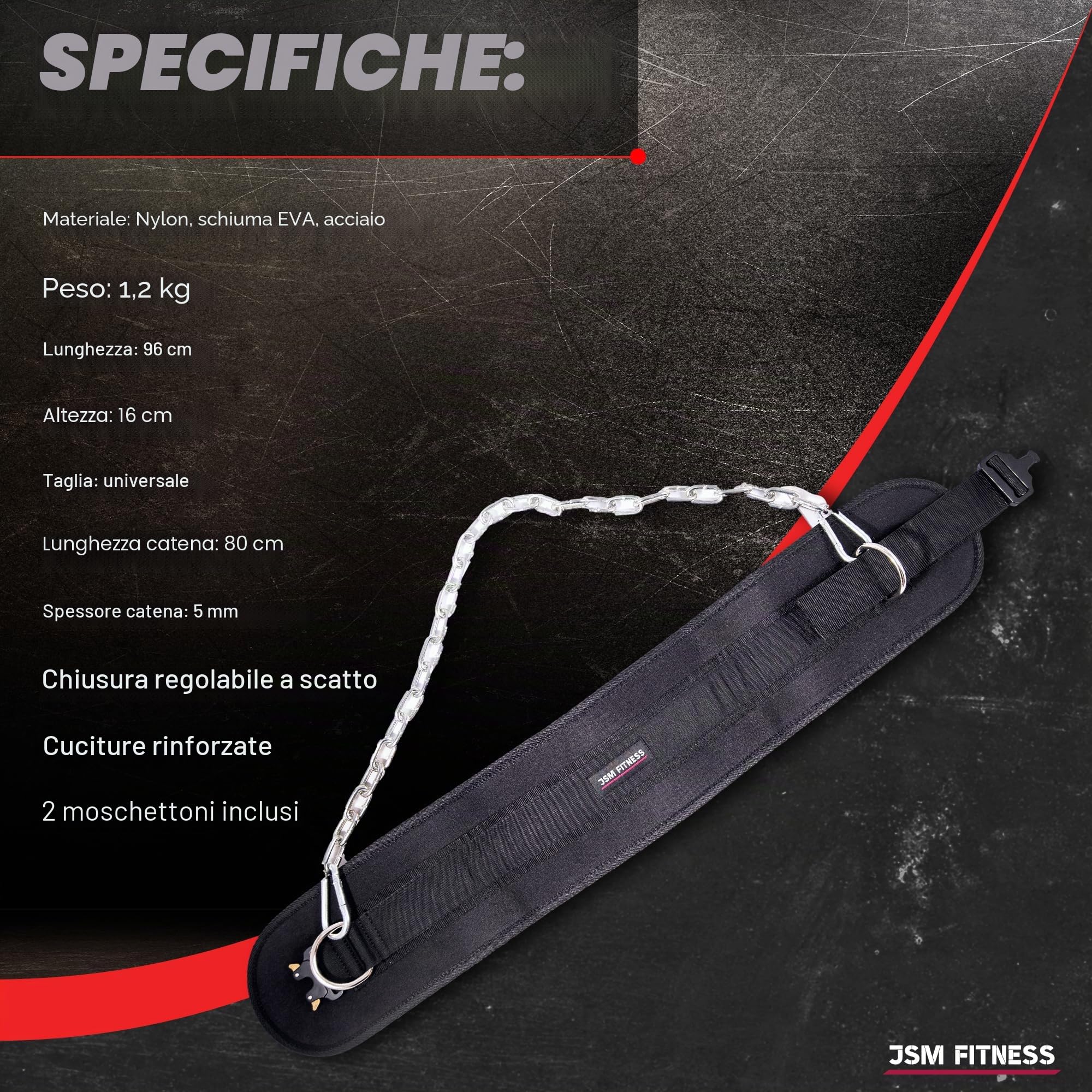 Cintura per Zavorra Palestra con Catena 240kg e 2 Moschettoni - Cintura Pesi Bodybuilding e Calisthenics Uomo | Supporto Neoprene per Dip, Fitness, Powerlifting, CrossFit
