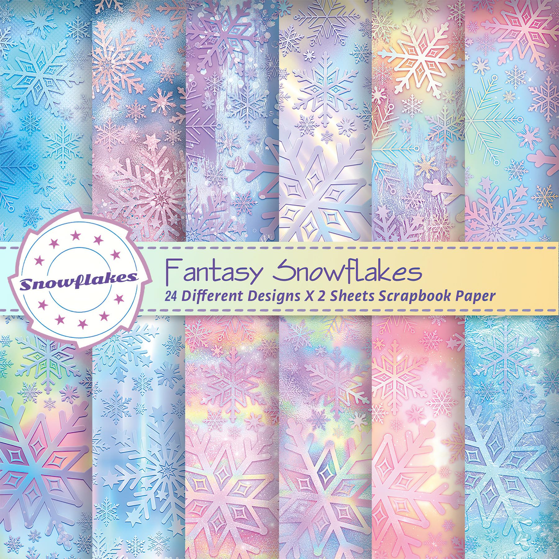RAORAOYUE 24 Sheets Scrapbook Paper Pad, 6"×6”Snowflake Decorative Craft Paper, Christmas