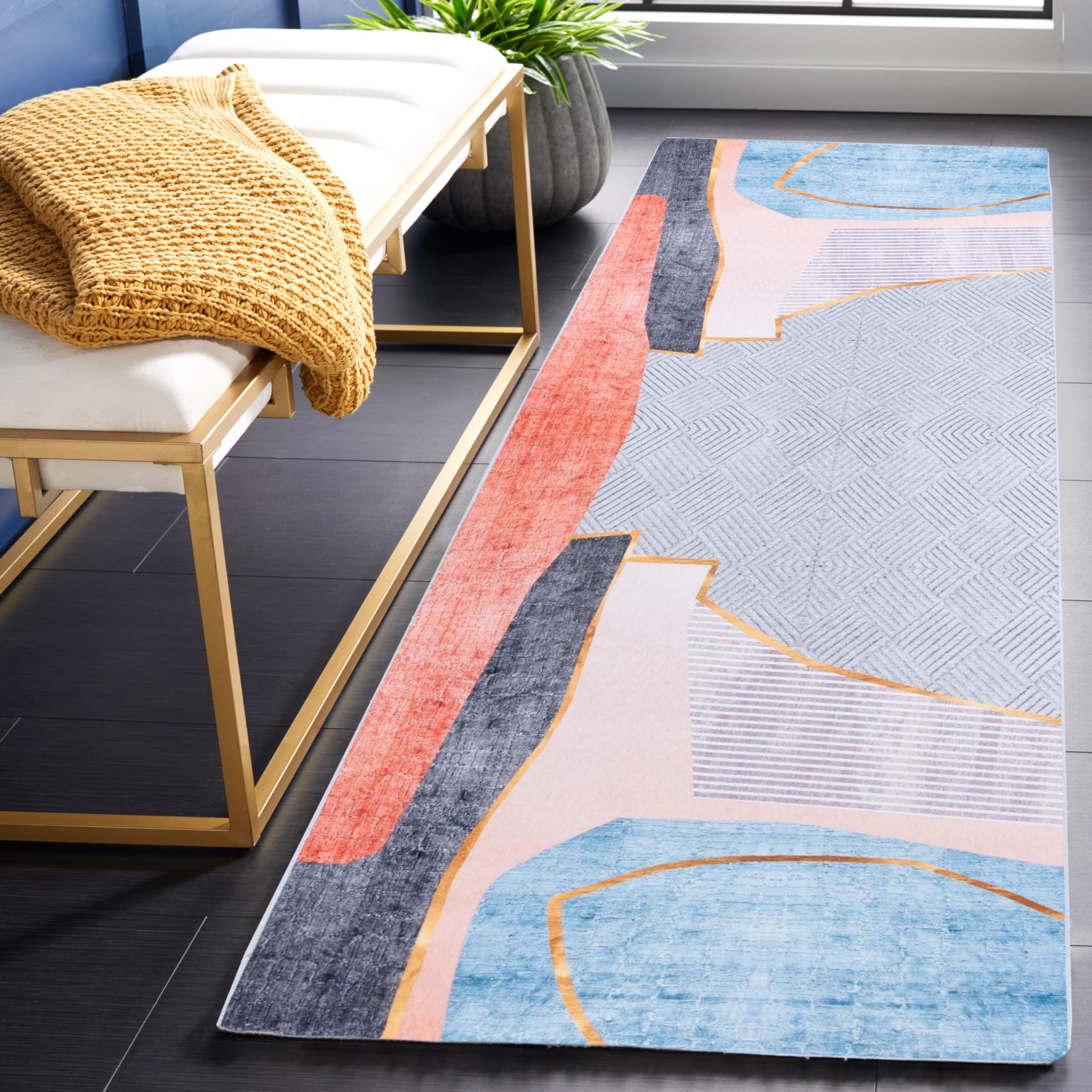 SAFAVIEH Tacoma Tappeto Runner Grigio E Beige 60x200 Cm, Lavabile In Lavatrice, Design Astratto Moderno, Antiscivolo, Adatto Ad Alti Traffici - 6