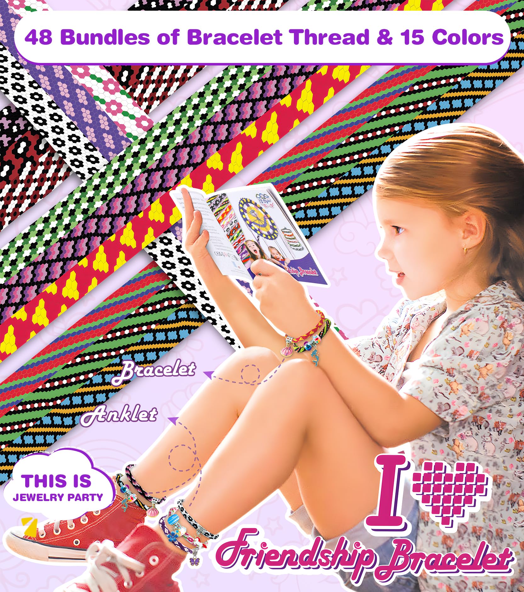 Ophy Kit Crea Braccialetti Bambina con 48 Fasci di Fili 6 Carte, fai da te Regali di Compleanno di Natale per Ragazze dai 7-12 Anni 175