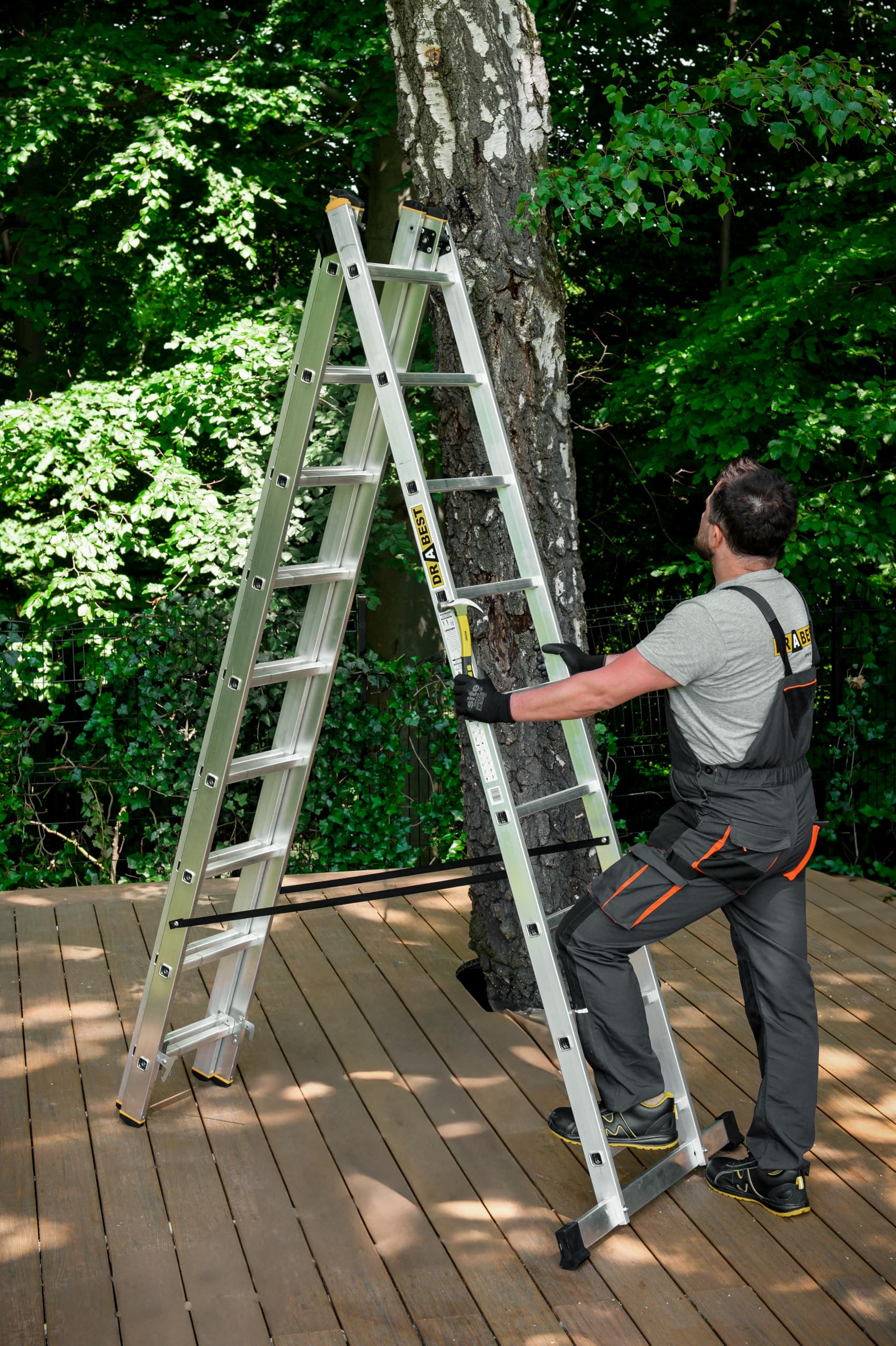 DRABEST Pro Sèries Échelle Multifonction en Aluminium 3x9 Escabeau à Trois Sections - Jusqu'à 150 kg - Hauteur de Travail 5,83 m Echelle Pliante - Crochet pour Seau Inclus