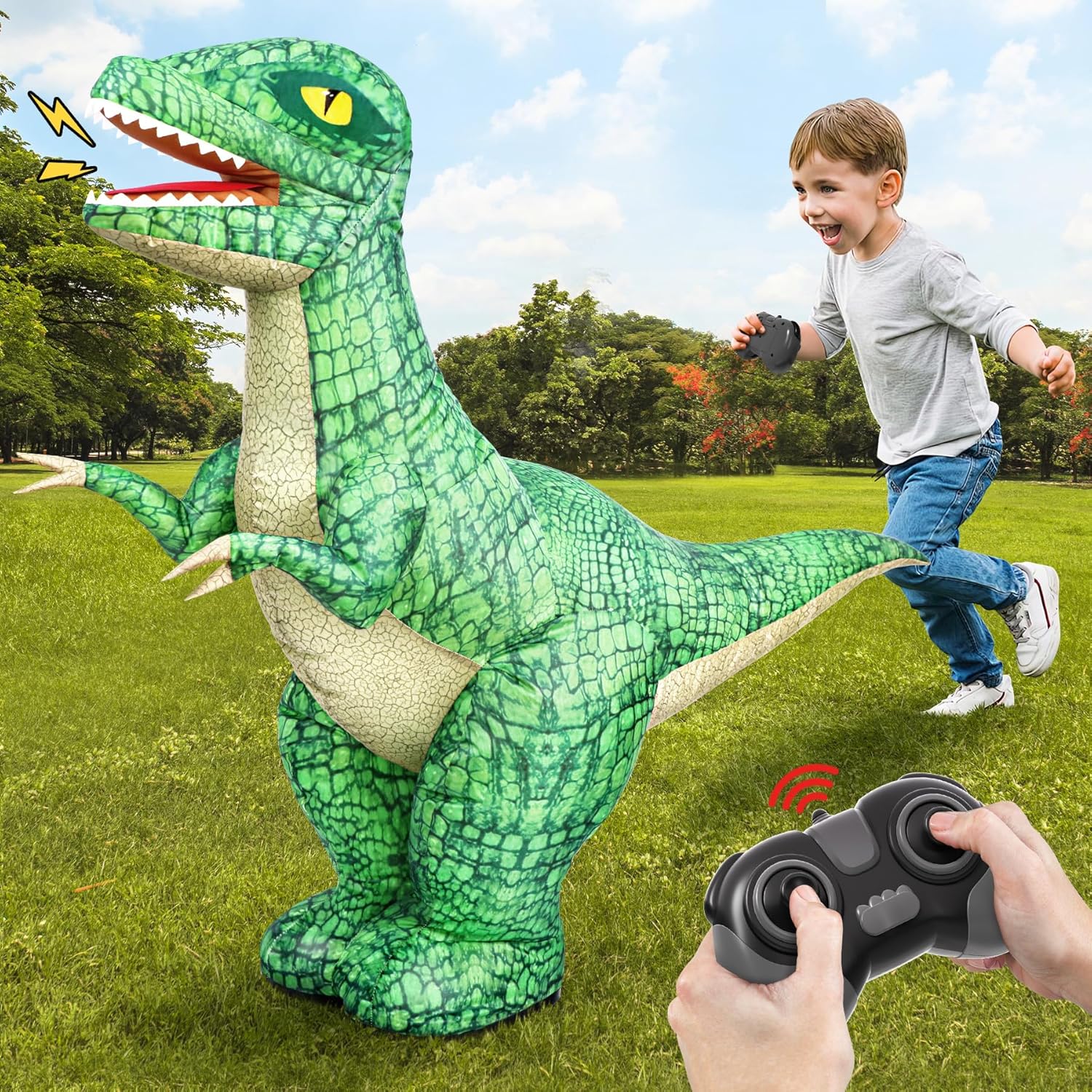 2.4GHZ Remote Control Inflatable Dinosaur Toy for Kids,Electric Toy Dinosaur with 360°Rotation,Forward & Backward,Rechargeable Walking Dinosaur Toy for Boys Kids Age 6-8 8-12 Birthday Gifts