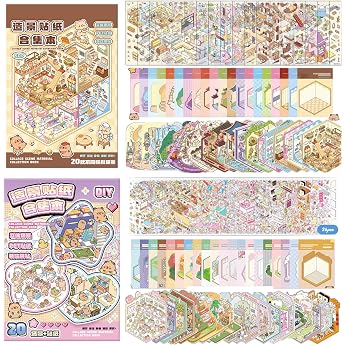 40pcs Stickers 3D Scene Miniature House Book Sticker DIY Scene