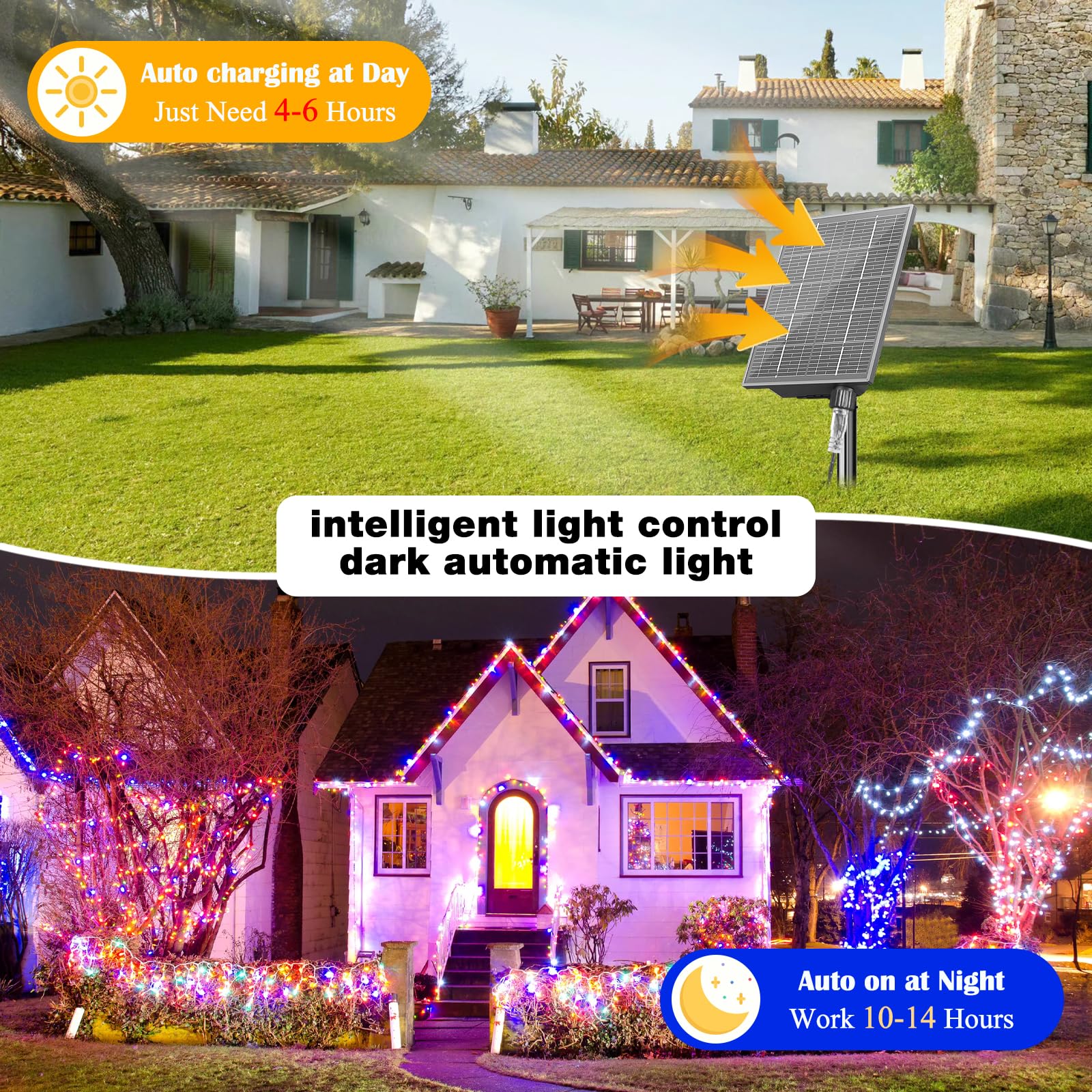 SOLARBABY Luci Natale Esterno Solare,66m 640 LED Catena Luminosa Esterno Solare Impermeabile con Telecomando,19 Modalità Luci Esterno Energia Solare Decorative per Giardino Patio Albero,Colorate