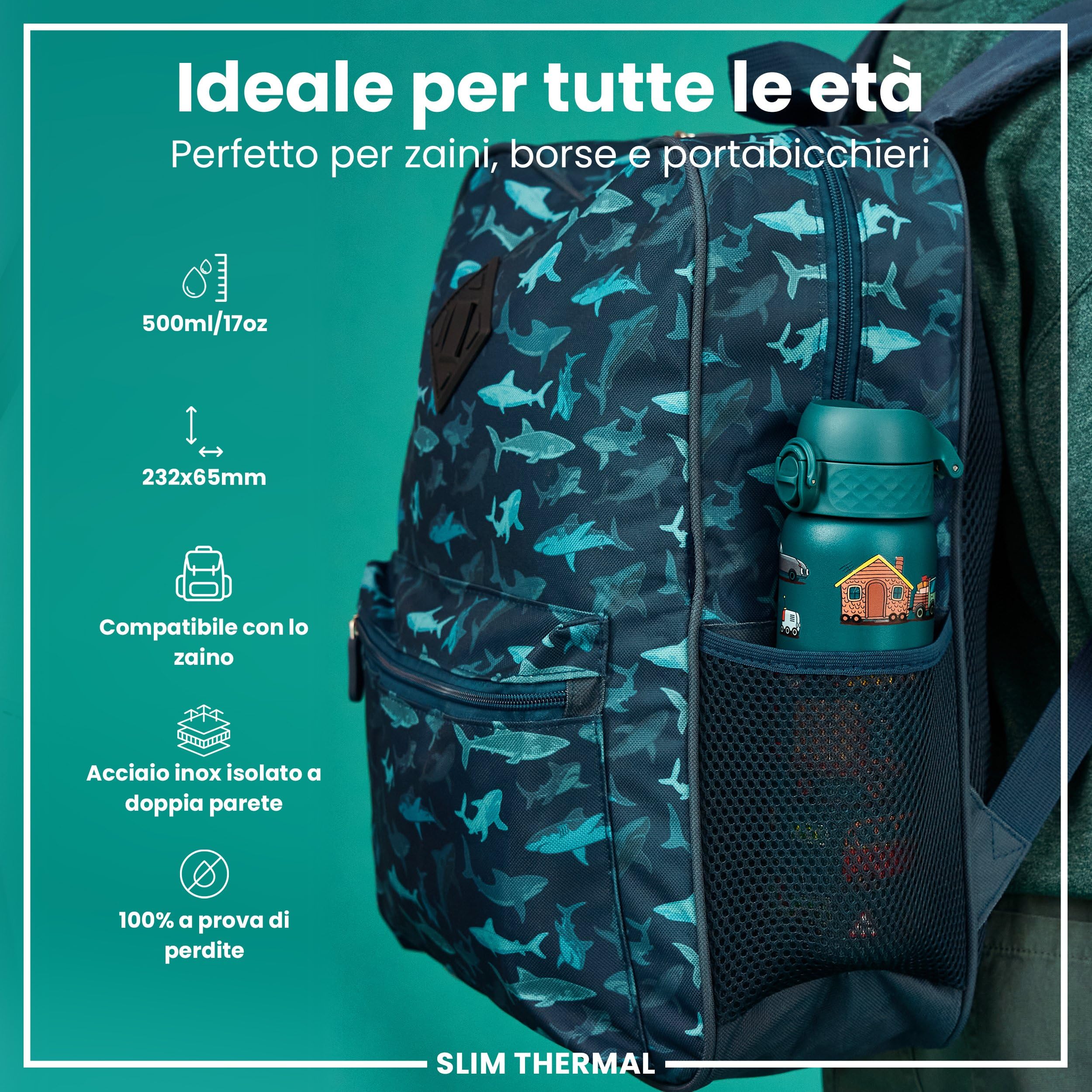 Ion8 Borraccia Termica in Acciaio Isolato, 500ml, a Prova di Perdite, Facile da Aprire, Serratura Sicura, Lavabile in Lavastoviglie, Maniglia per il Trasporto, Facile Pulizia, Durevole,Automobili