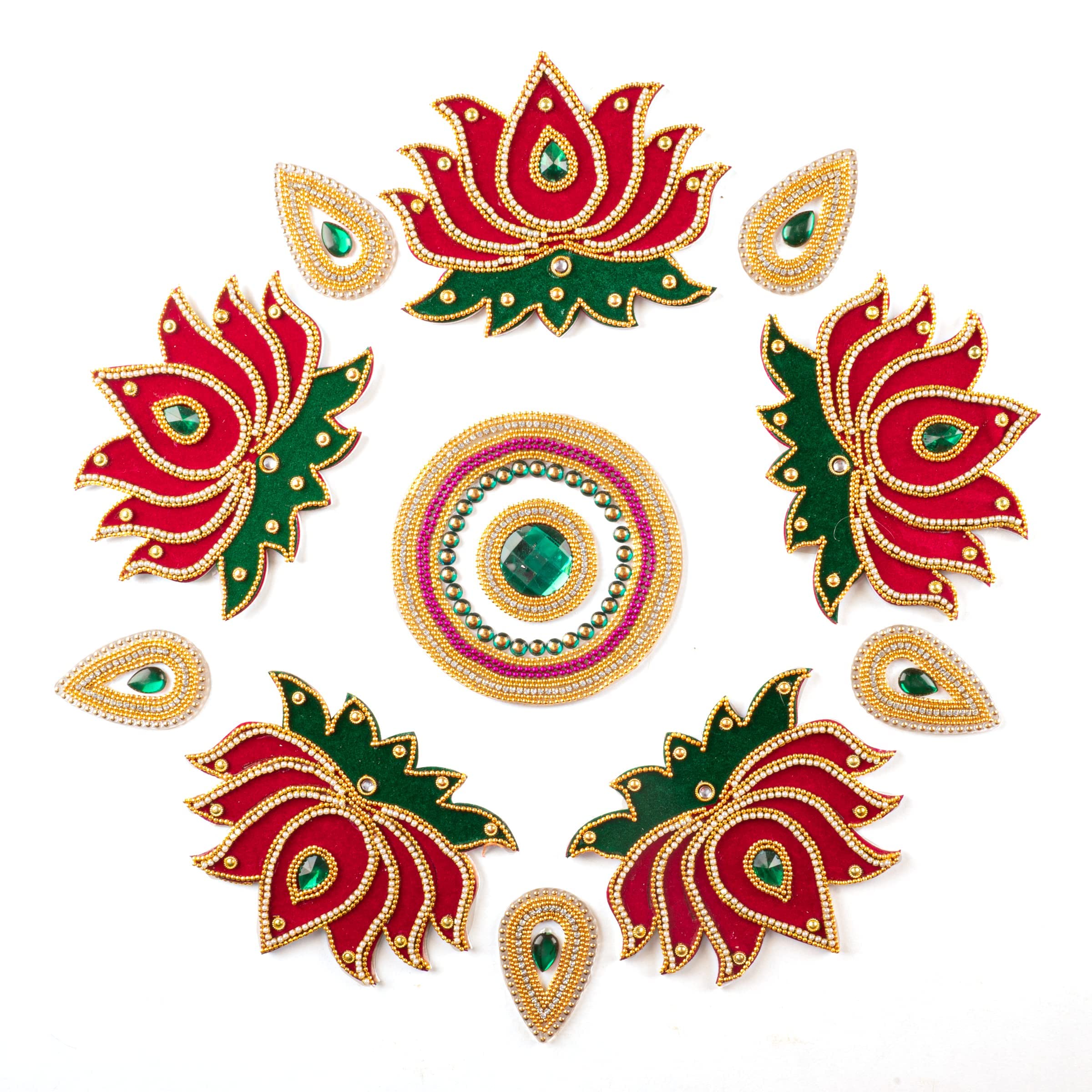 Acrylic Handcrafted Indian Rangoli Set - 14 Inch, Red Diya Design, Traditional Home Decor For Diwali & Festivals