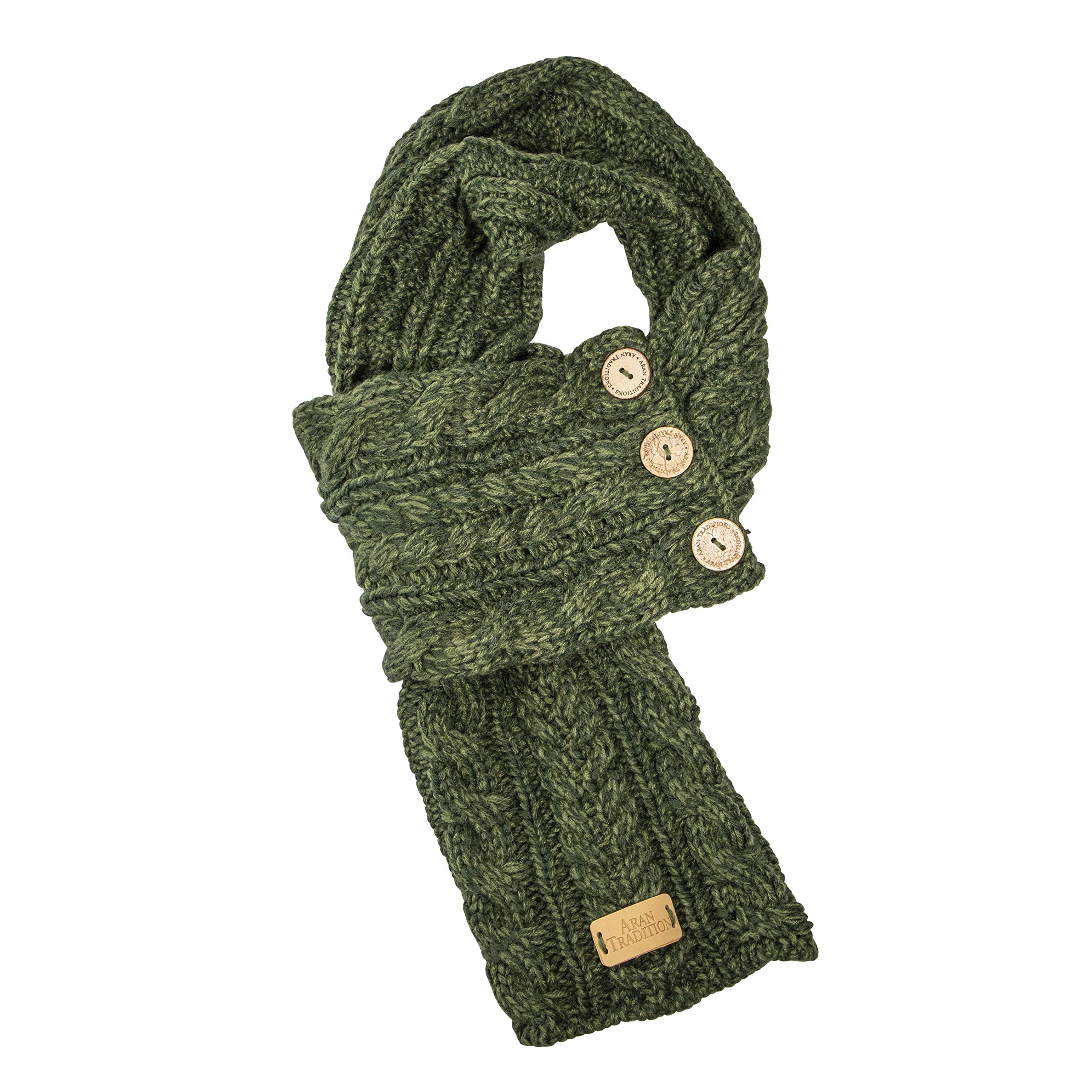 Aran Traditions Women's Dark Green Cable Knit Wrap Button Scarf (Green)