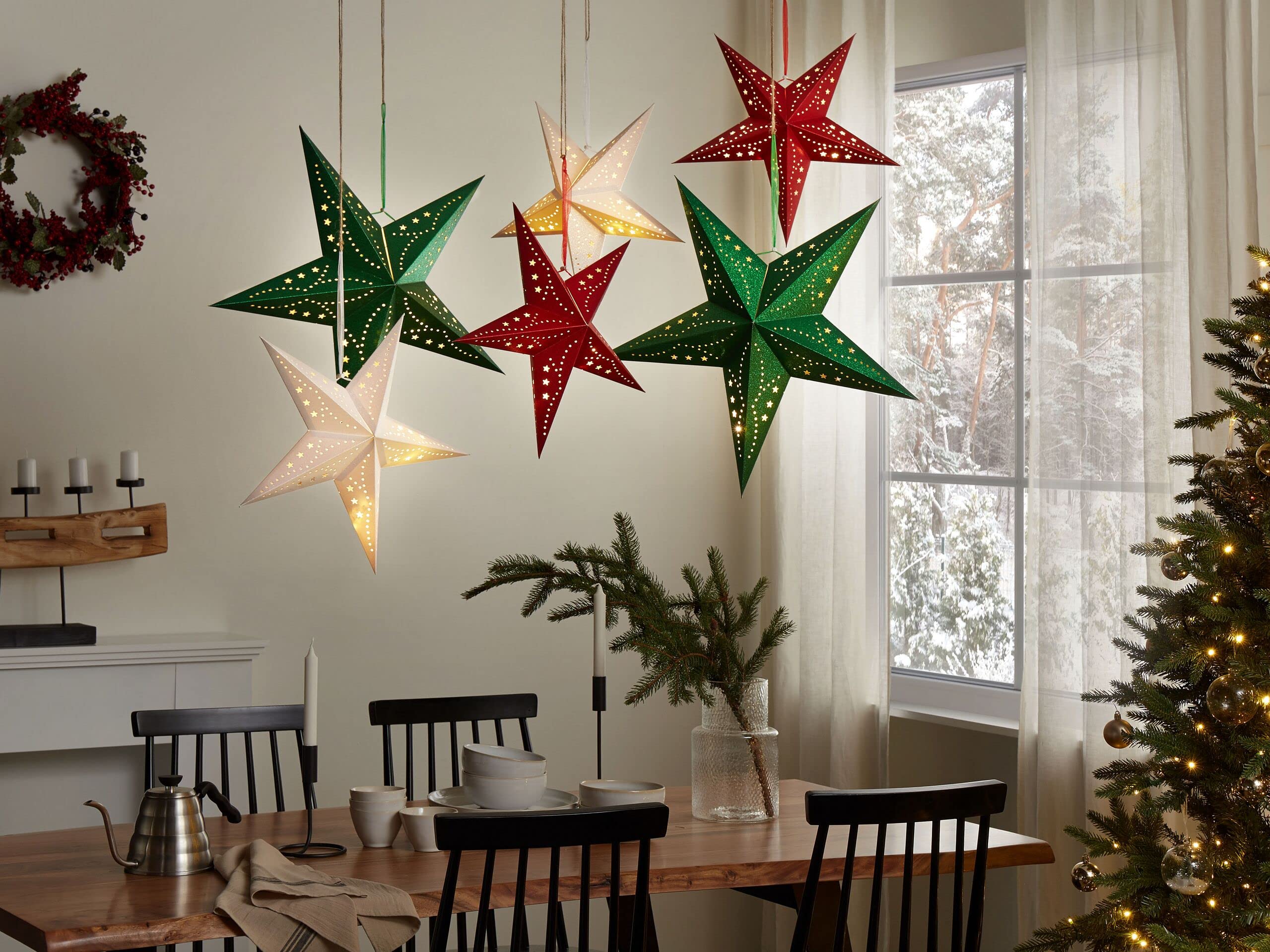 Lot de 2 Étoiles LED en Papier Brillant pour Décoration de Noël 60 cm Vert Motti