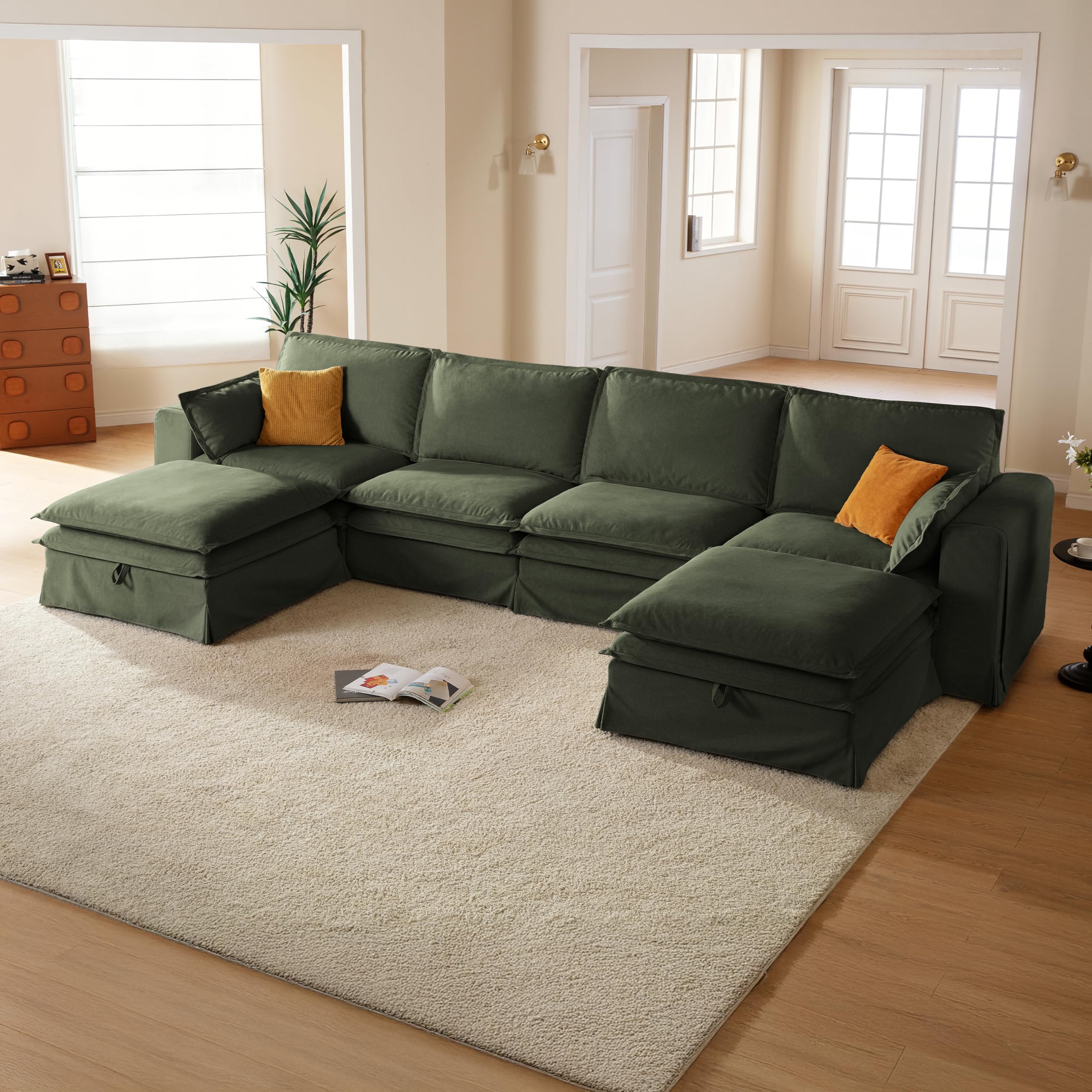 162 2 Washable Oversized Modular Sectional Sofa Cloud Couch with Fully Removable Cover Comfy Sectional Couches for Living