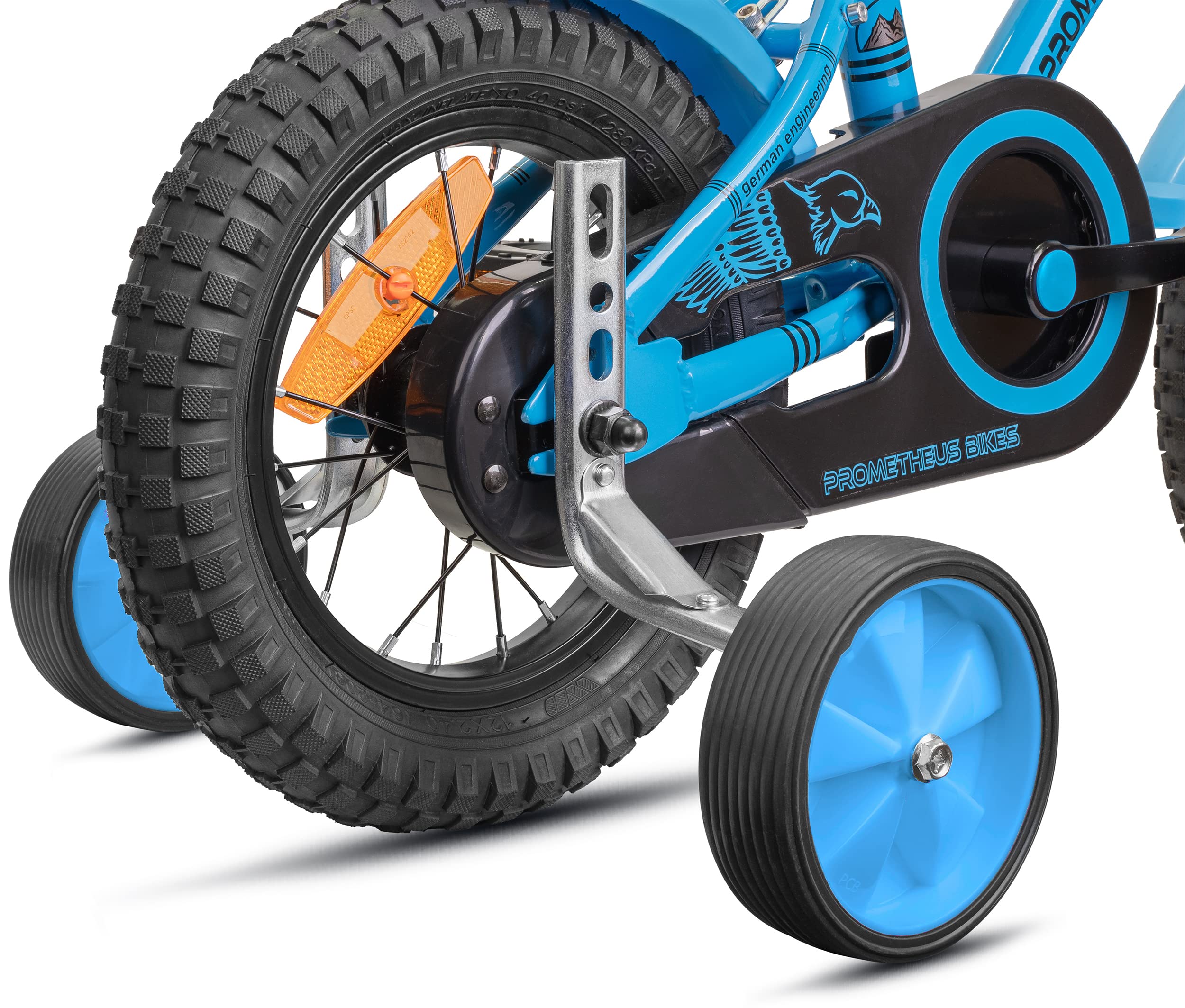 PROMETHEUS BICYCLES Petite roue velo enfant universel 12 14 16 18 pouces Stabilisateurs velos acier pneus caoutchouc bleu
