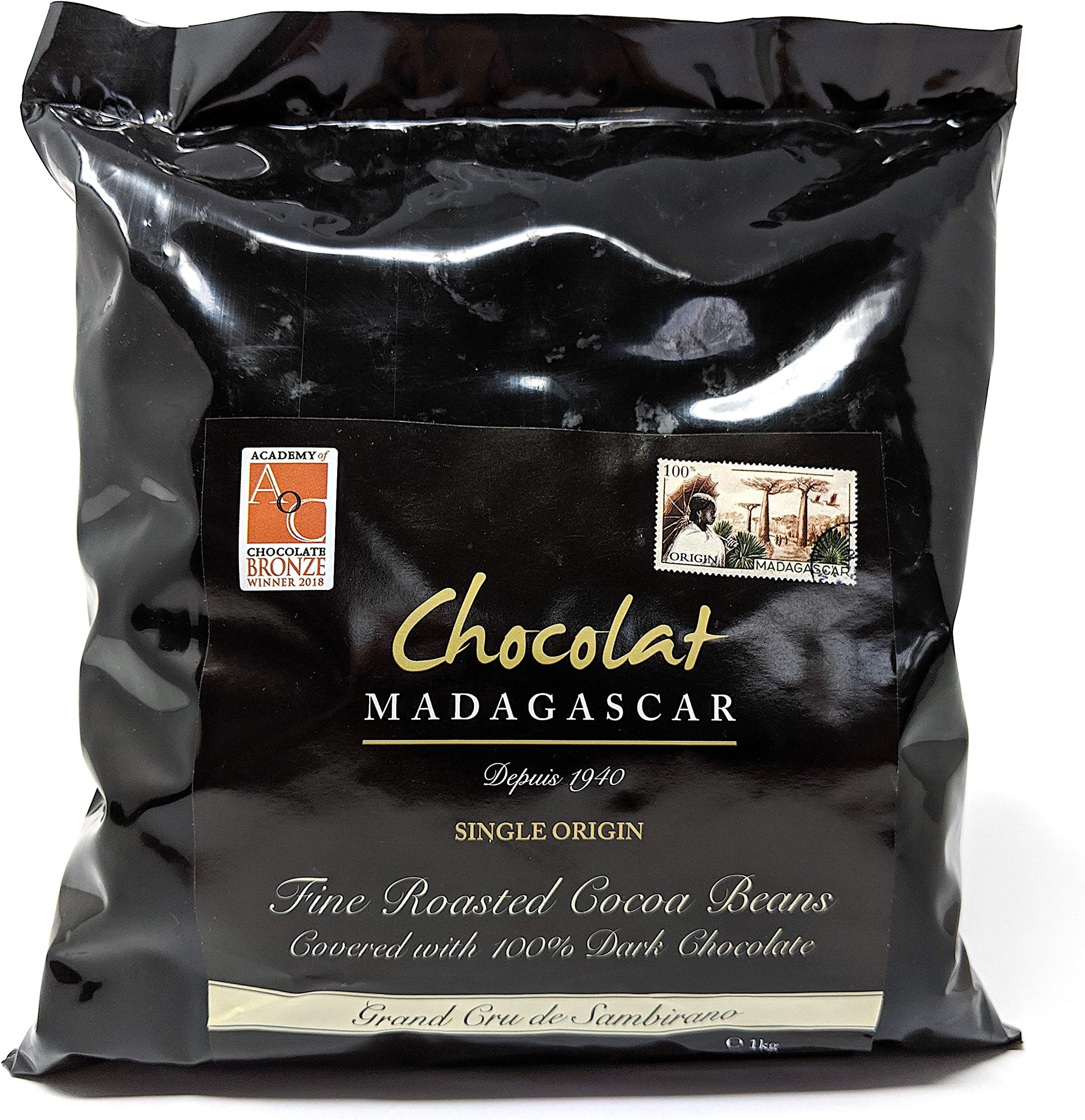 Chocolat Madagascar - Fine Roasted Single Origin Cocoa Beans Covered with 100% Dark Chocolate - 1kg