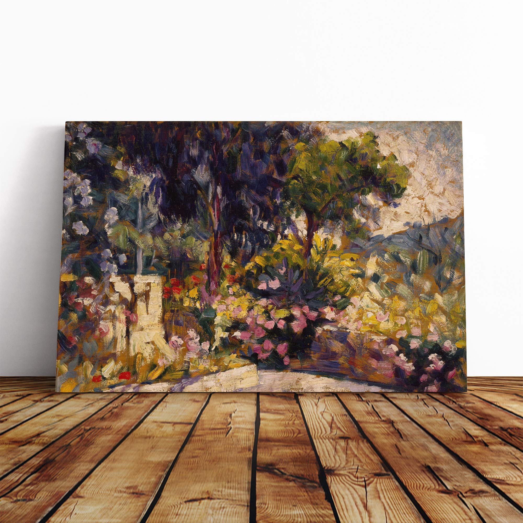 Henri-Edmond Cross Flowered Terrace Canvas Print | Gallery Wrapped 30mm Frame Wall Art | 24x16 inches | Ready to Hang | Modern Religious Picture | Living Room Bedroom Lounge Office
