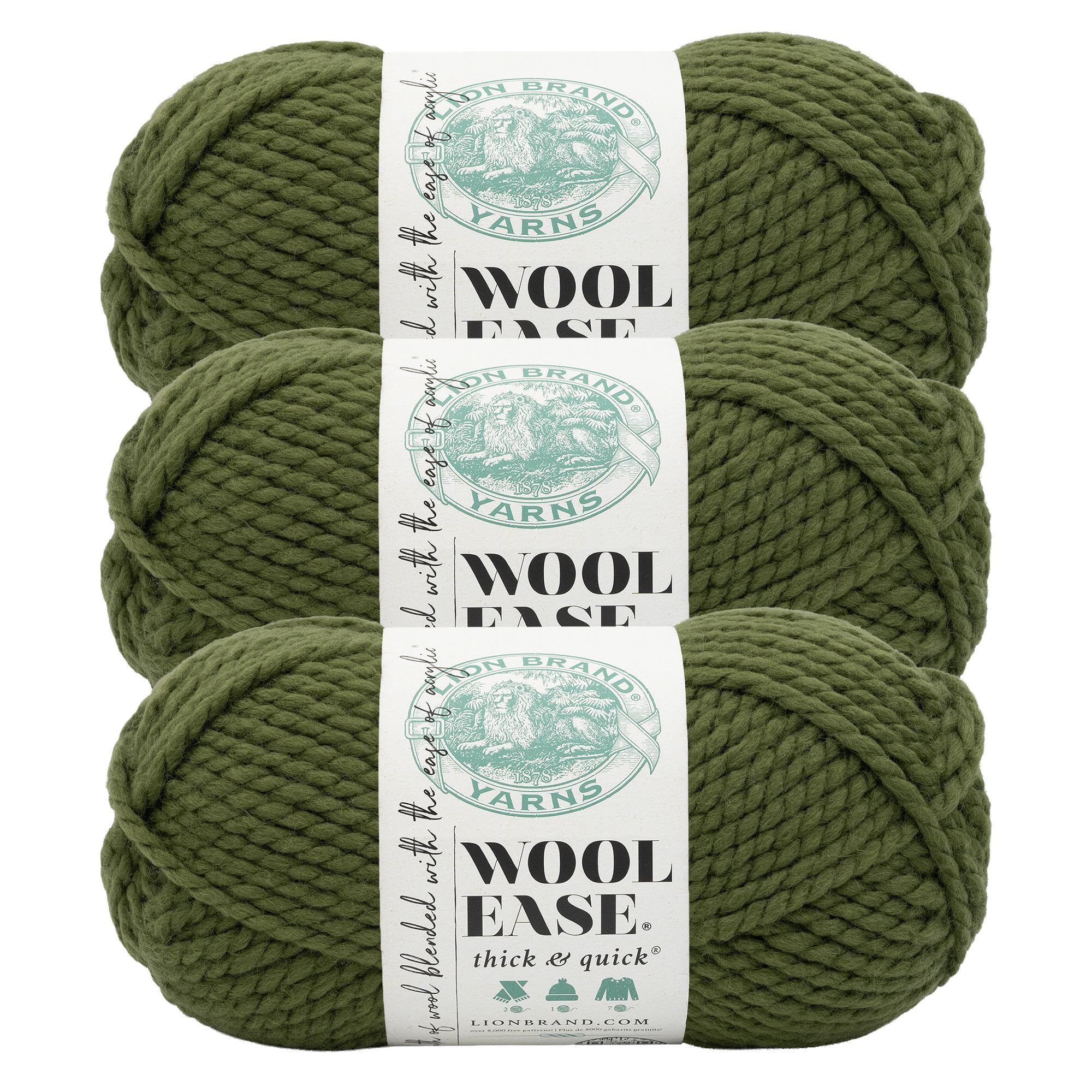 Lion Brand Yarn, Wool-Ease Thick &amp; Quick Yarn, Trailstone, Green, 3 Pack