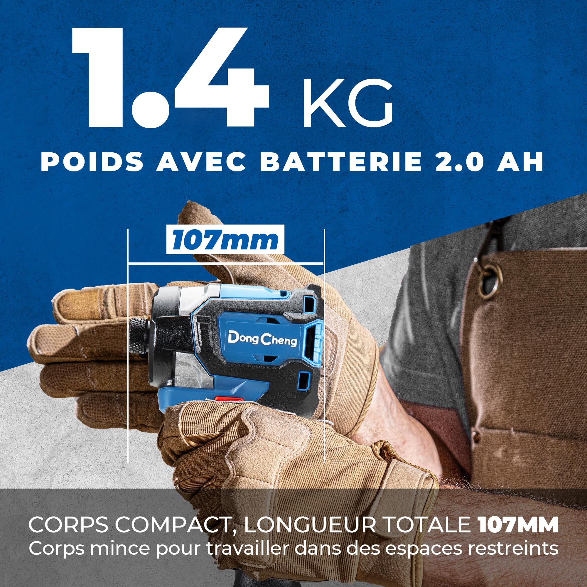 Dong Cheng Visseuse à Chocs 20V sans Balais 208Nm 3200 tr/min 4300 cps/min Mandrin 1/4" Hex 3 Vitesses 2 Piles 2,0 Ah