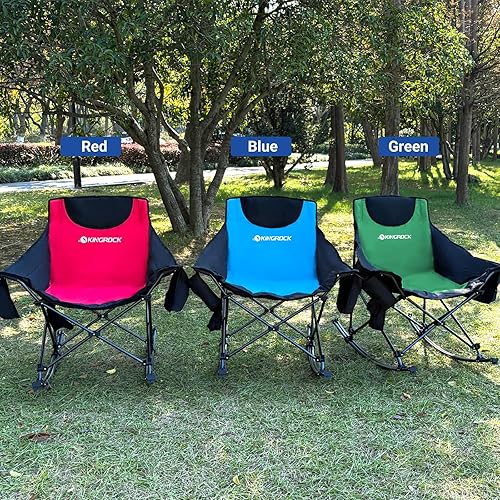 Miniatura 2 de KINGROCK Silla mecedora de gran tamaño con reposacabezas y bolsa de transporte, sillas de campamento portátiles plegables de capacidad para adultos,