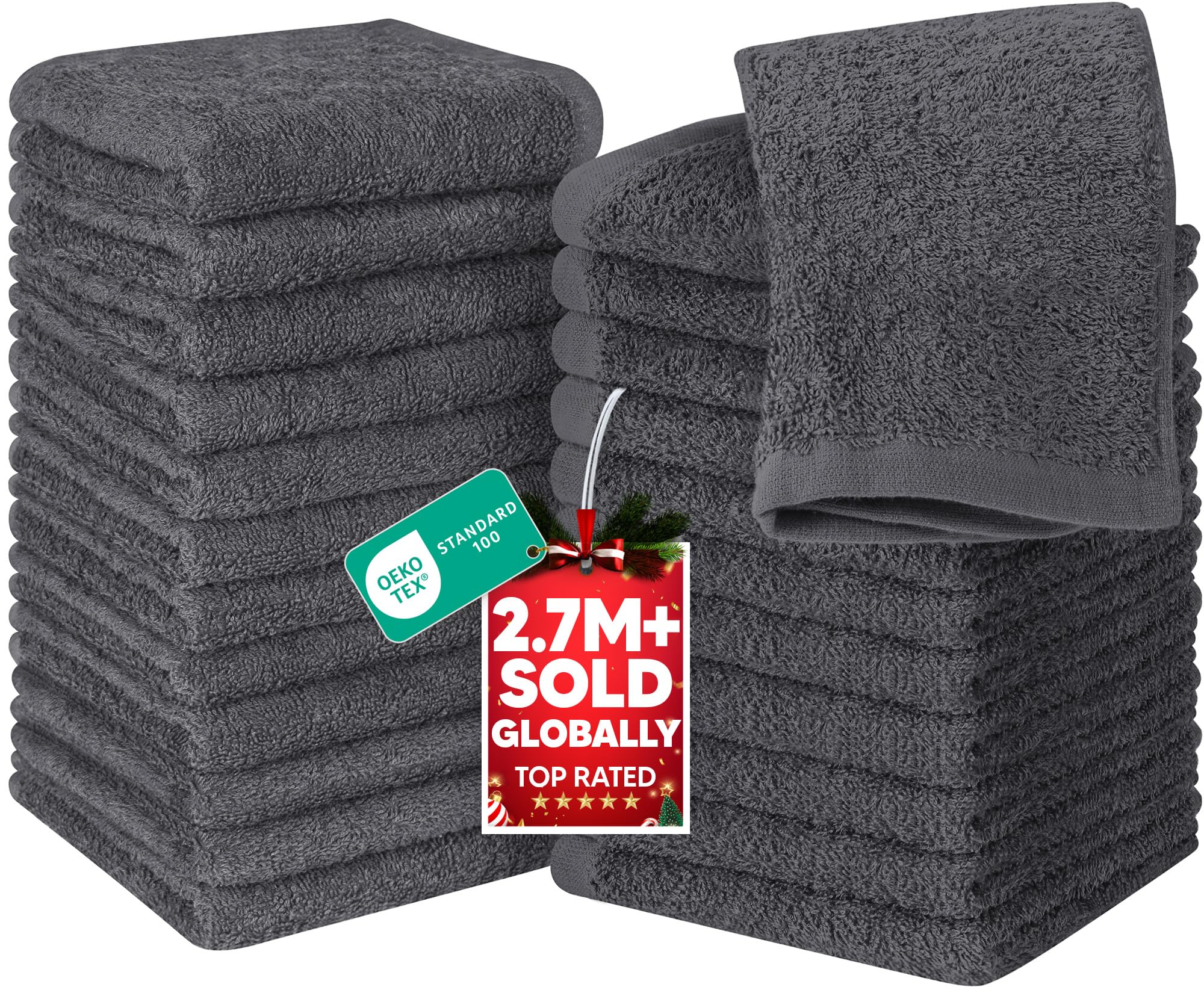 Utopia Towels 24 Pack Washcloths, 12x12 in, 100% Cotton, Grey