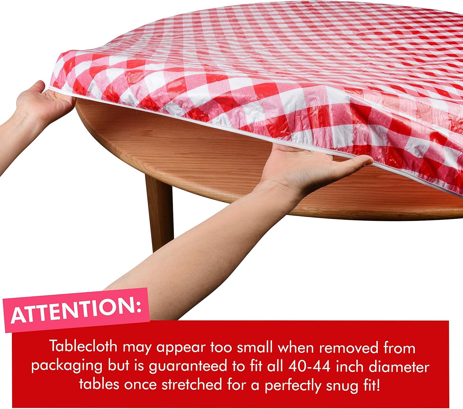 Gеt Dіѕсоunt оƒƒеr Round Vinyl Table Cover, Flannel Backed with Fitted Elastic Edge - Fits Tables 40 - 44 Diameter - Red and White Plaid Checkered Tablecloth