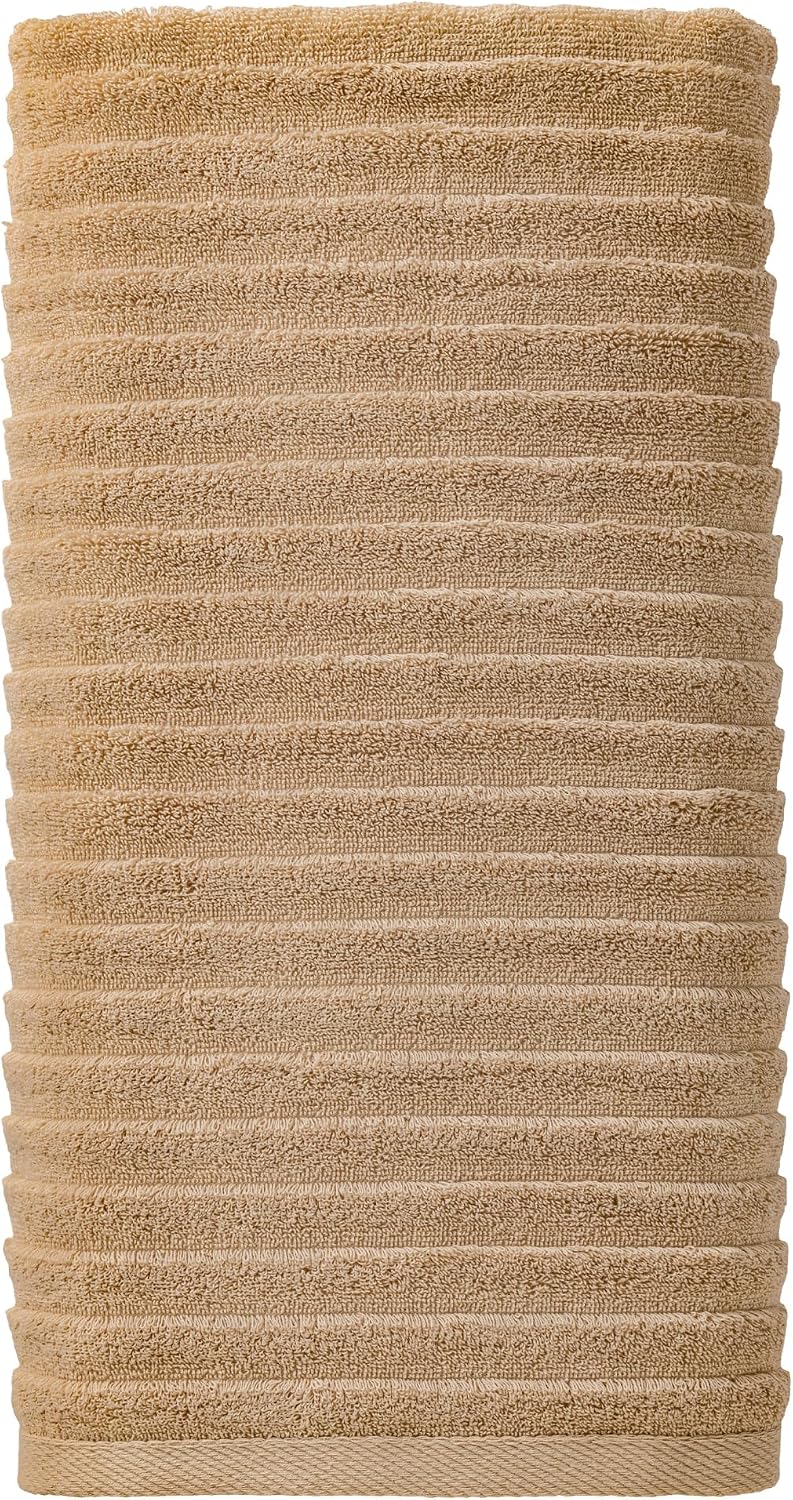 1 Pack Oversized Cotton Bath Towel, Ultra Soft & Highly Absorbent Solid Striped for Home, Hotel, Spa, Travel, Gym 55" x 28" Light Brown