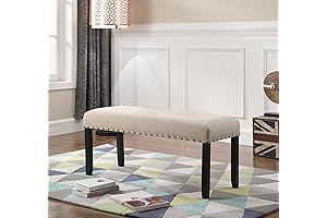 Roundhill Furniture Biony Fabric Cushioned Bench with Premium Nailhead Trim