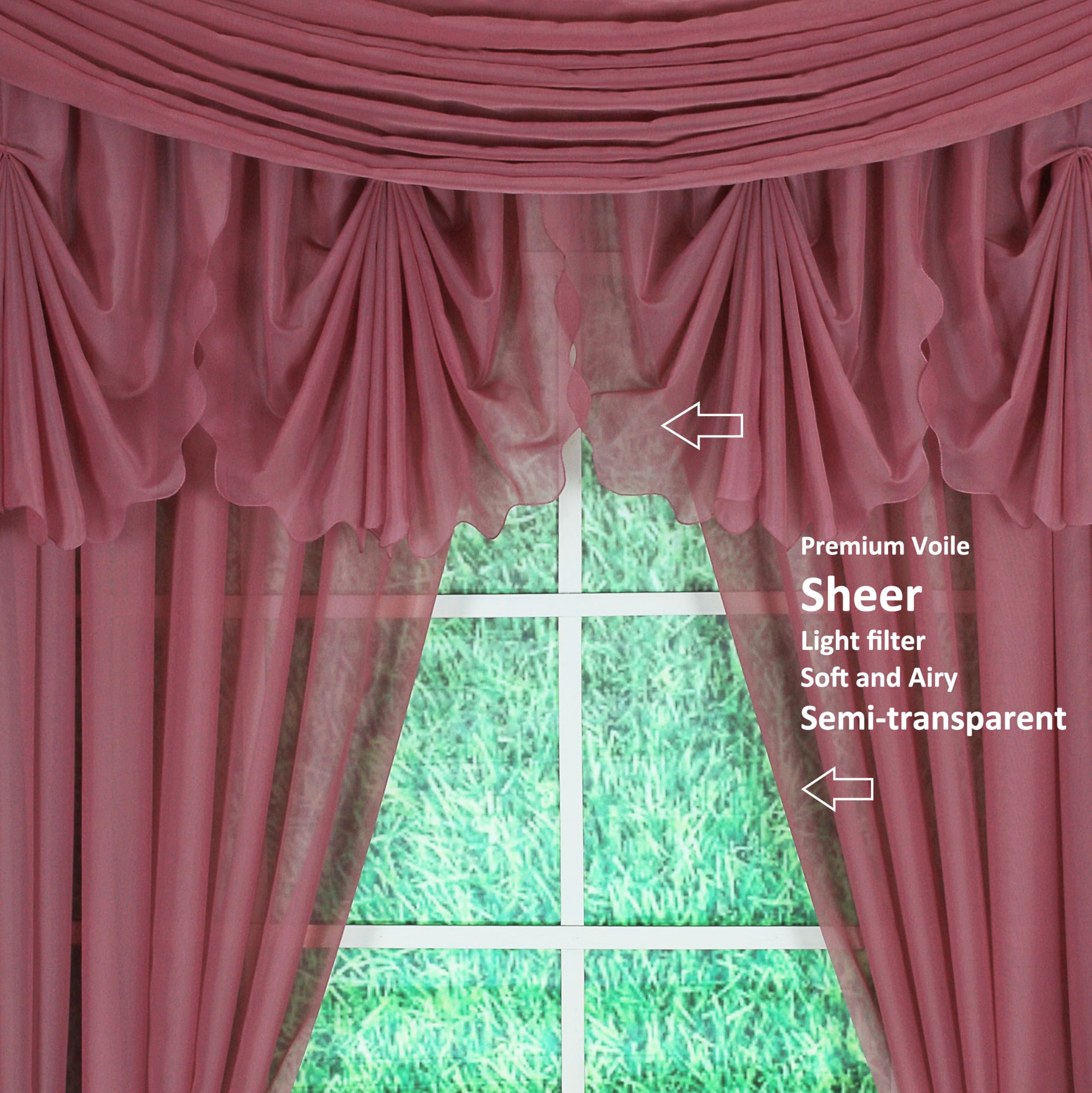 Today's Curtain Emelia Original Voile Panel 84", Mauve, 60" W x 84" L, W 60" x L 84" (1 Panels) - Image 3