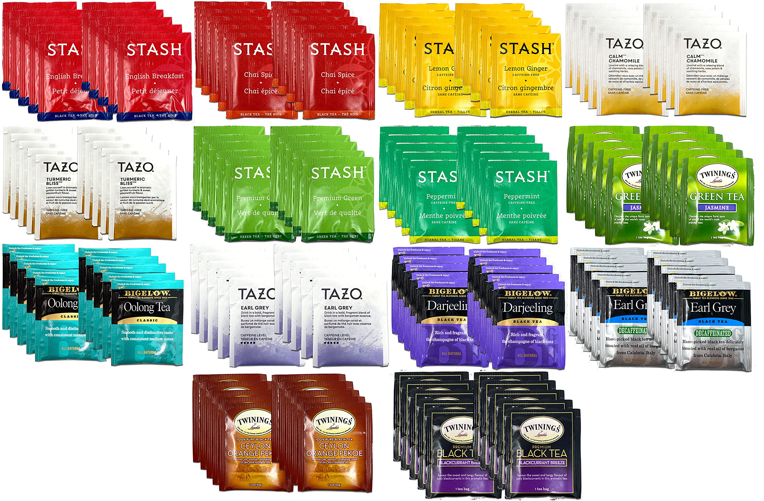 Tea Assortment, Tea Sampler Gift Set Box, Tea Bags Variety Pack – Tea Bags Individually Wrapped, Tea Gifts, Tea Variety Pack, Herbal Tea, Black Tea, Decaf Tea, Green Tea, and Oolong Tea, Bulk Tea Bag Variety Pack for Office (140 Count)