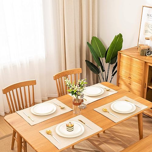 Miniatura 6 de Juego de 4 manteles individuales de lino para mesa de comedor, lavables, 13 x 19 pulgadas, lino claro
