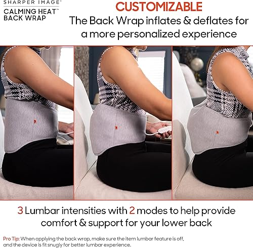 Vista 4 de Sharper Image: almohadilla térmica de calefacción eléctrica trasera con soporte lumbar inflable personalizable, calor calmante y vibraciones