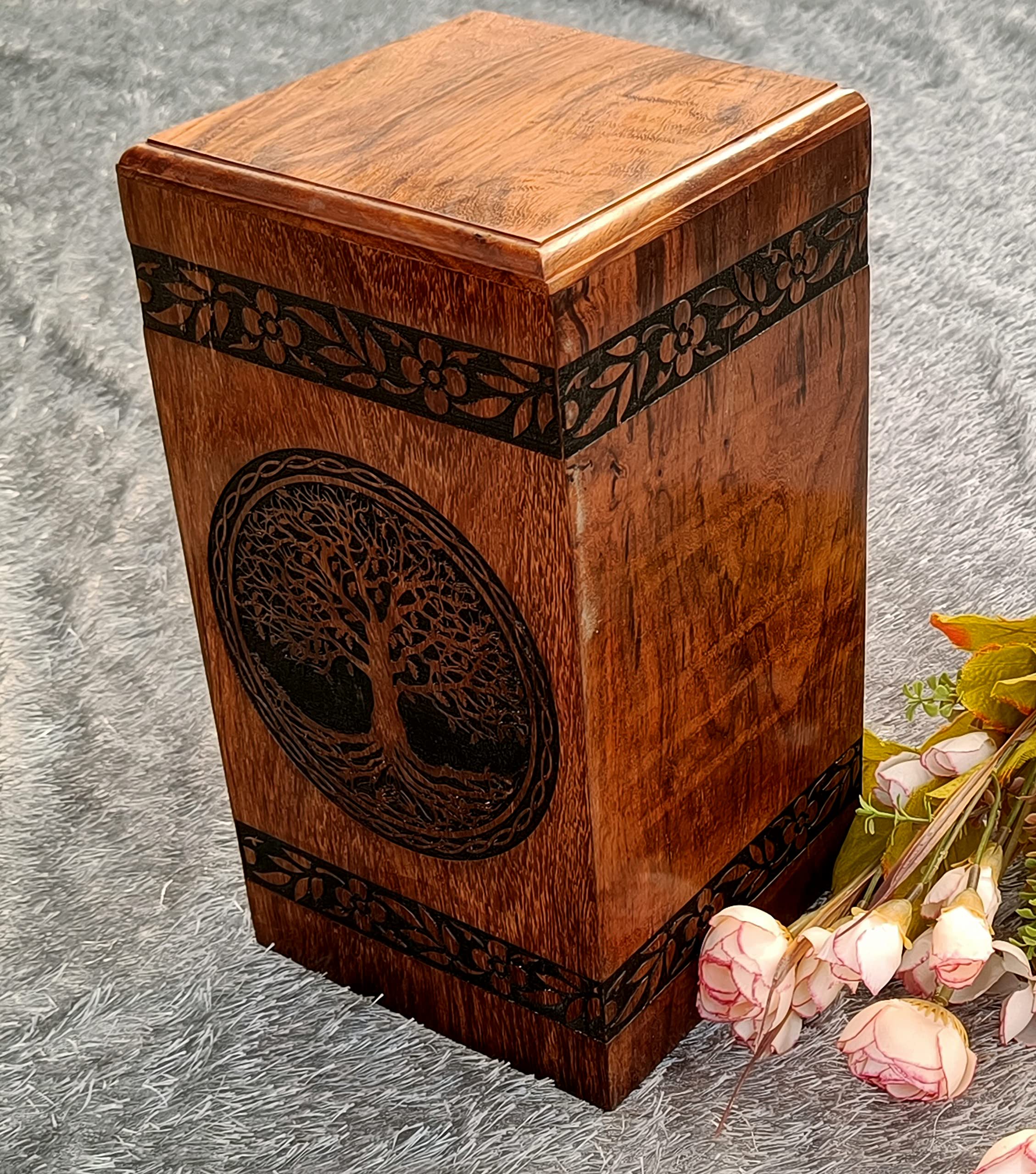 Urna umana in legno Urna per ceneri umane Urna funeraria per adulti Scatola dei ricordi per sempre Scultura in legno commemorativa Linee chiare ( palissandro 380 pollici cubi) Barattolo per cremazione