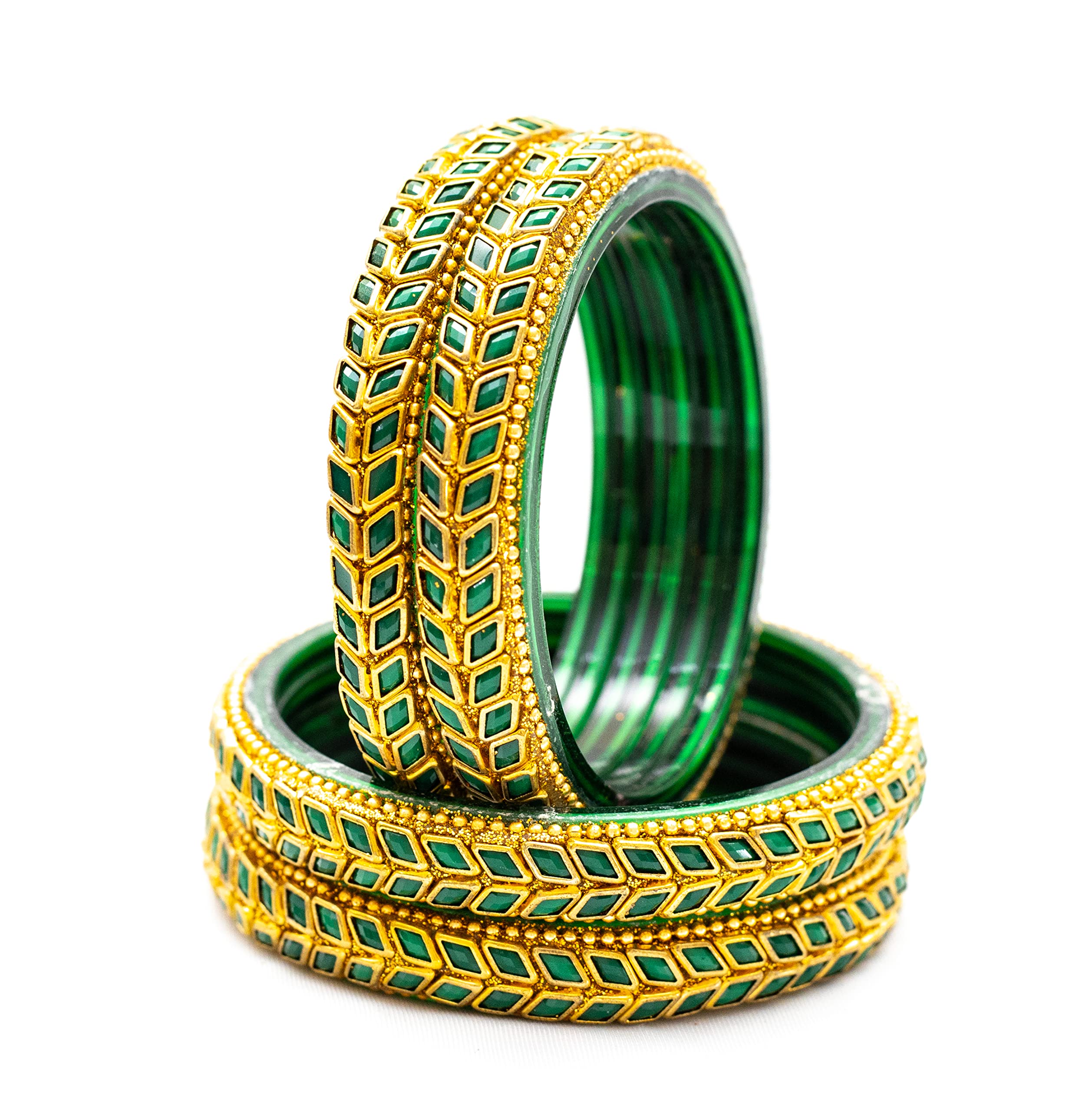 Glass Bangles/Kadas Set | Diamond Cutting Stone design | Golden Design for Women & Girls (Size - 2.4, 2.6, 2.8)-image-38
