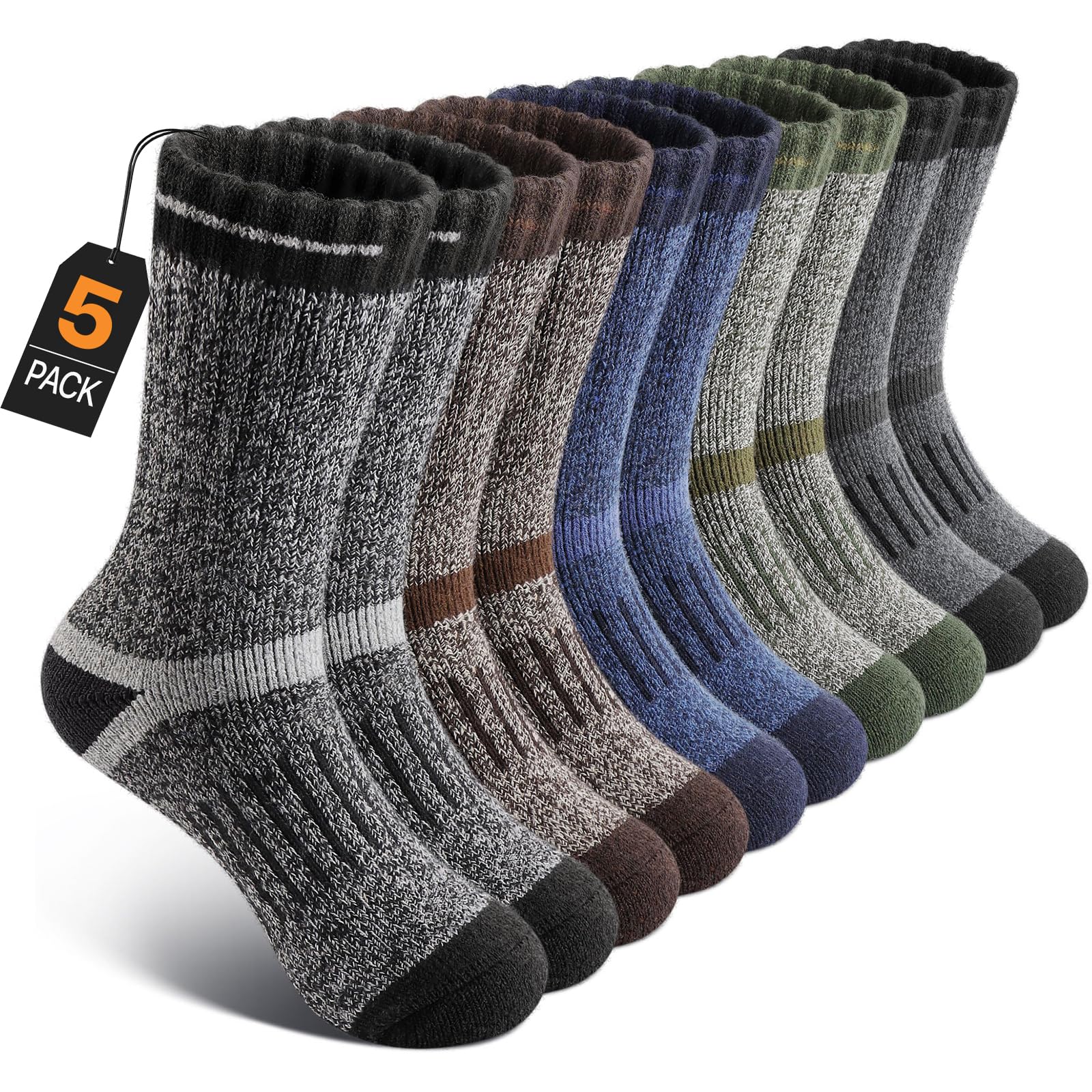 UUMIAER Wollsocken Herren Damen, Merino Wintersocken Dicke Thermosocken | 5 Paar Dicke Socken Thermosocken Herren Damen Atmungsaktiv Wolle Warm Socken Sportsocken für Wandern, Outdoor, Freizeit 35-50