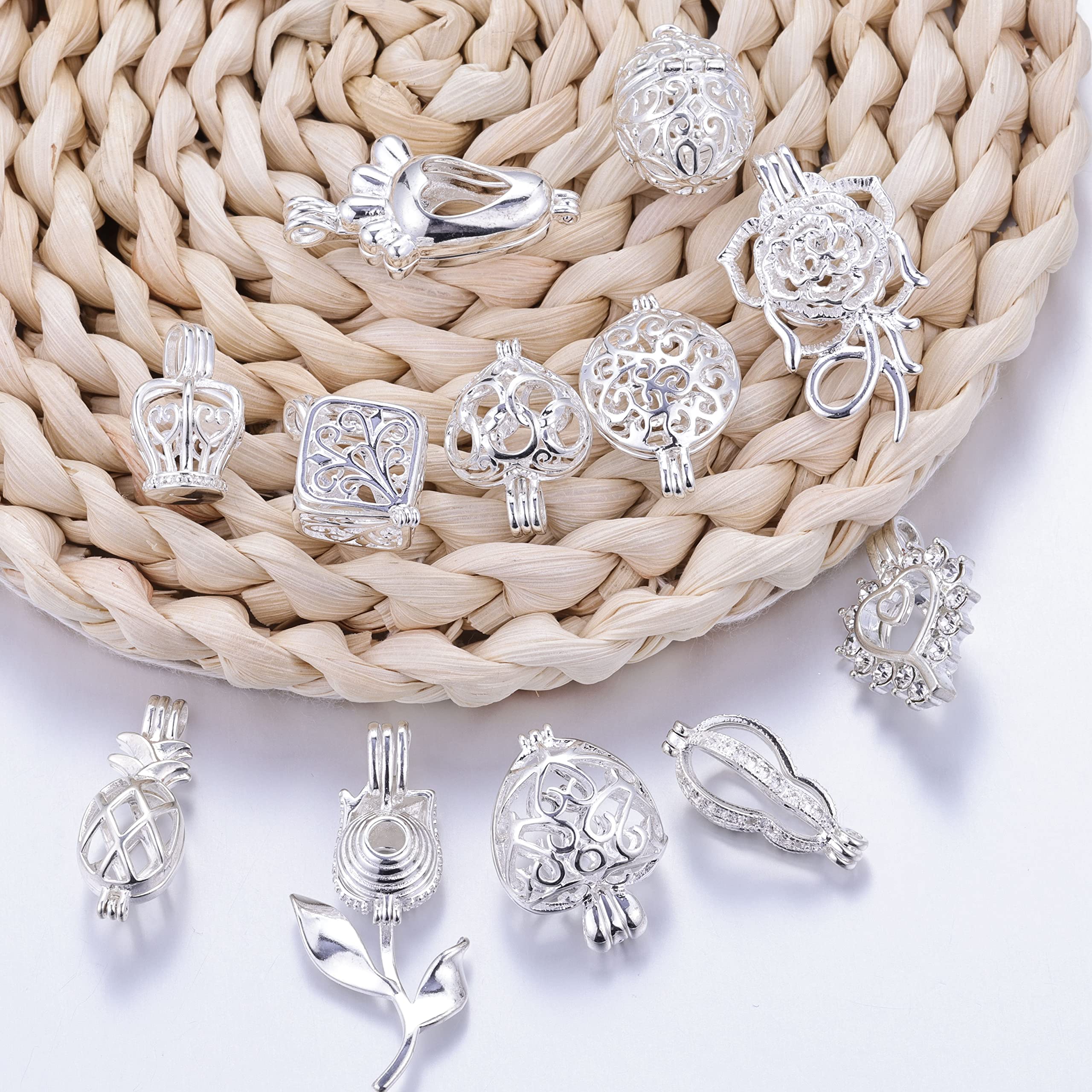 10pcs Bright Silver Cute Pearl Bead Cages Pendant Wholesale