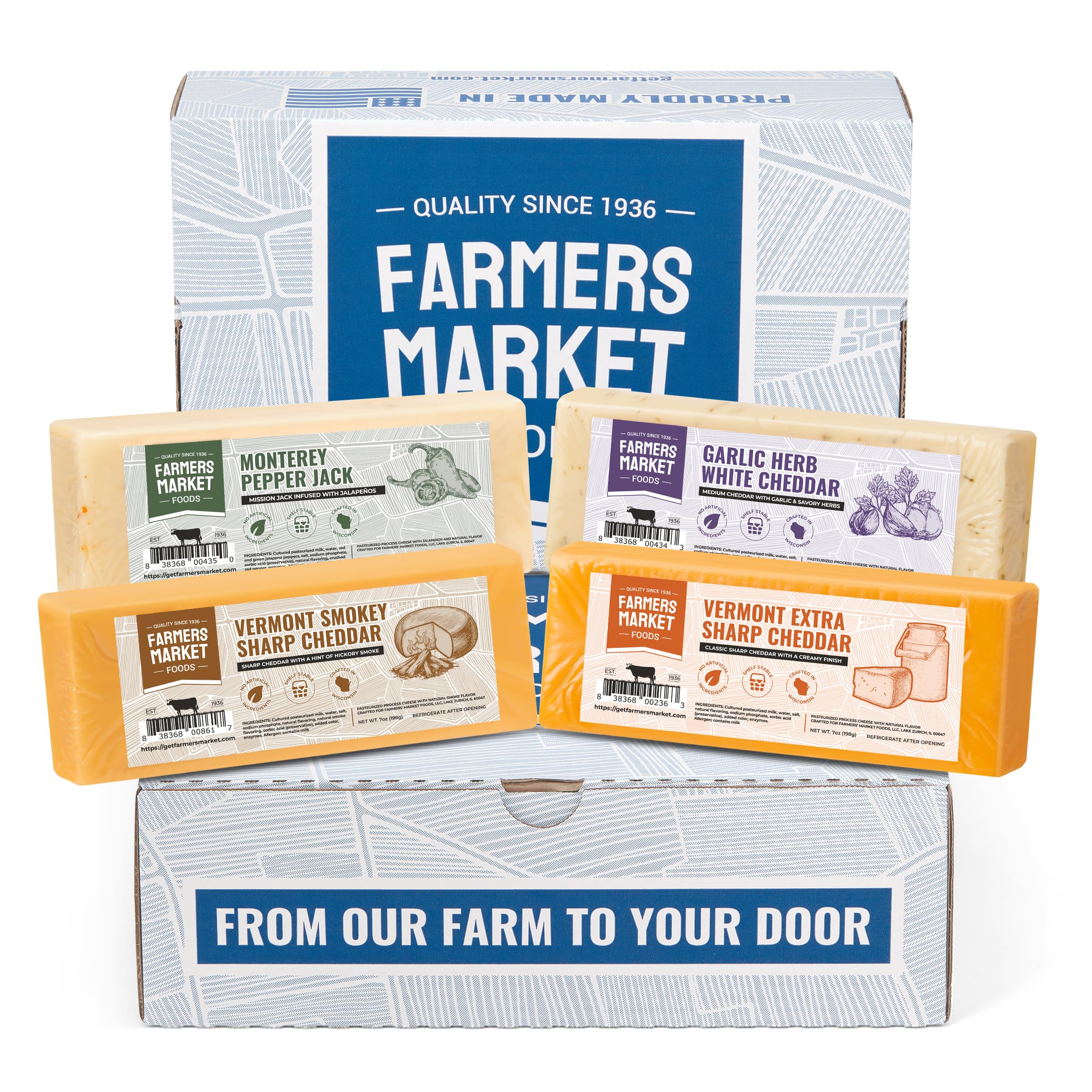 Farmers Market, Gluten Free, Keto, Paleo, Low Sodium, Zero Sugar, Wisconsin Cheese Gift Sets, 7oz 4 Count