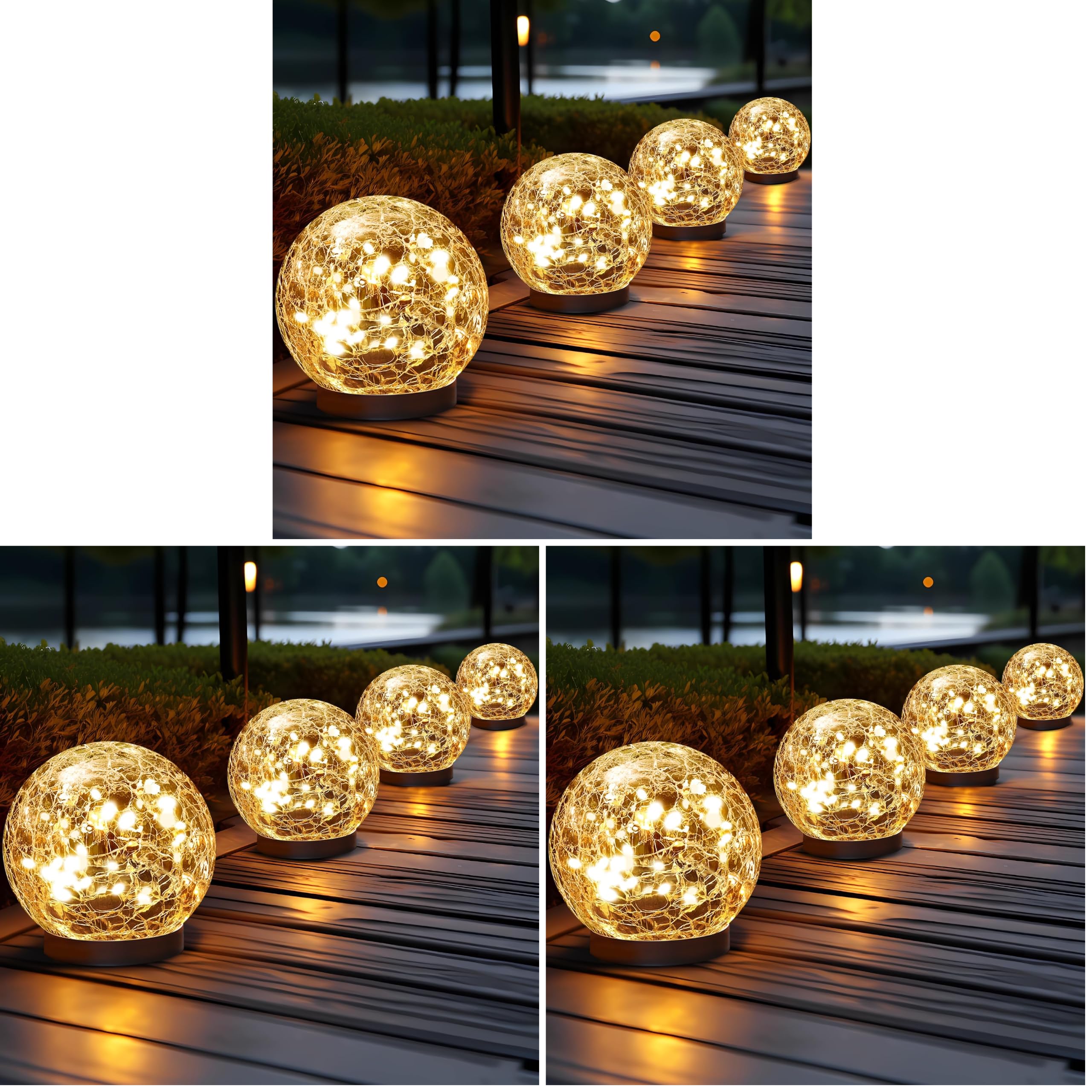 JKIMK Solar Globe Lights Outdoor Waterproof - Cracked Glass Ball Lights for Garden, Patio, Yard, Lawn and Backyard Decor - Solar Orbs for Outside Decorations (Pack of 3)