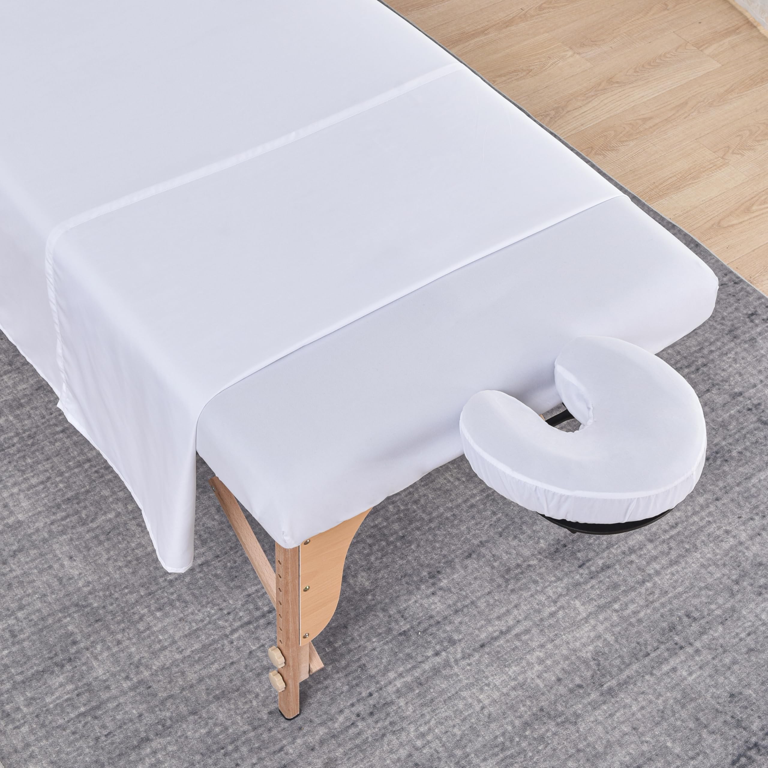 3-parti Copertura stretch per tavoli da massaggio, Lenzuola da massaggio, Set di copertina da letto massaggio con lenzuola, lenzuola e copertina da cuscino a forma di U (Bianco)