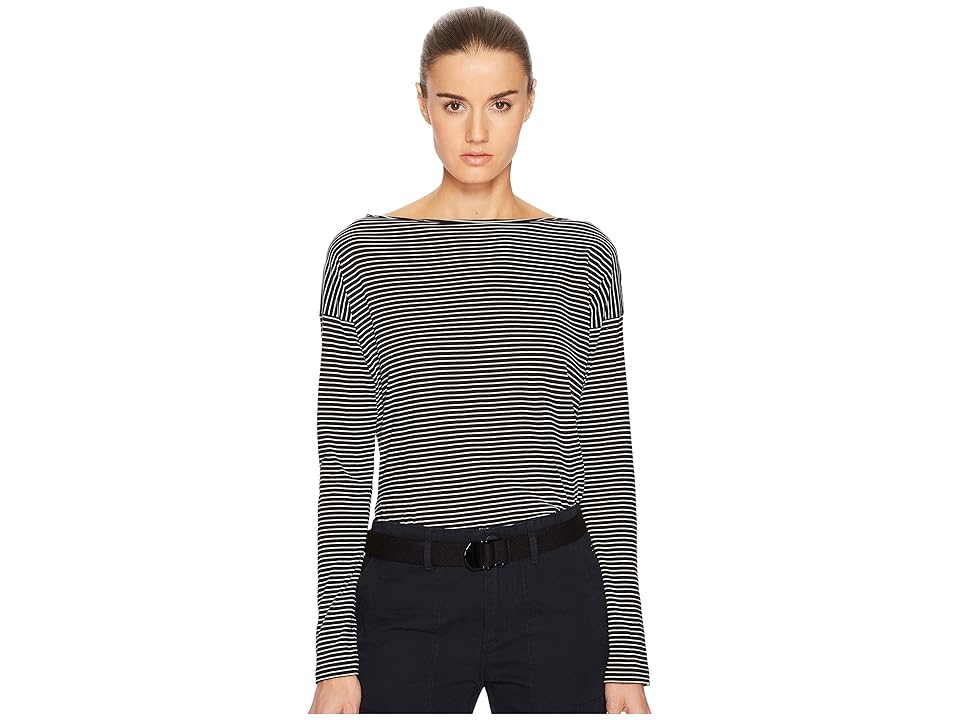 

Vince Pencil Stripe Long Sleeve Boat Neck (Brown) Women's Clothing