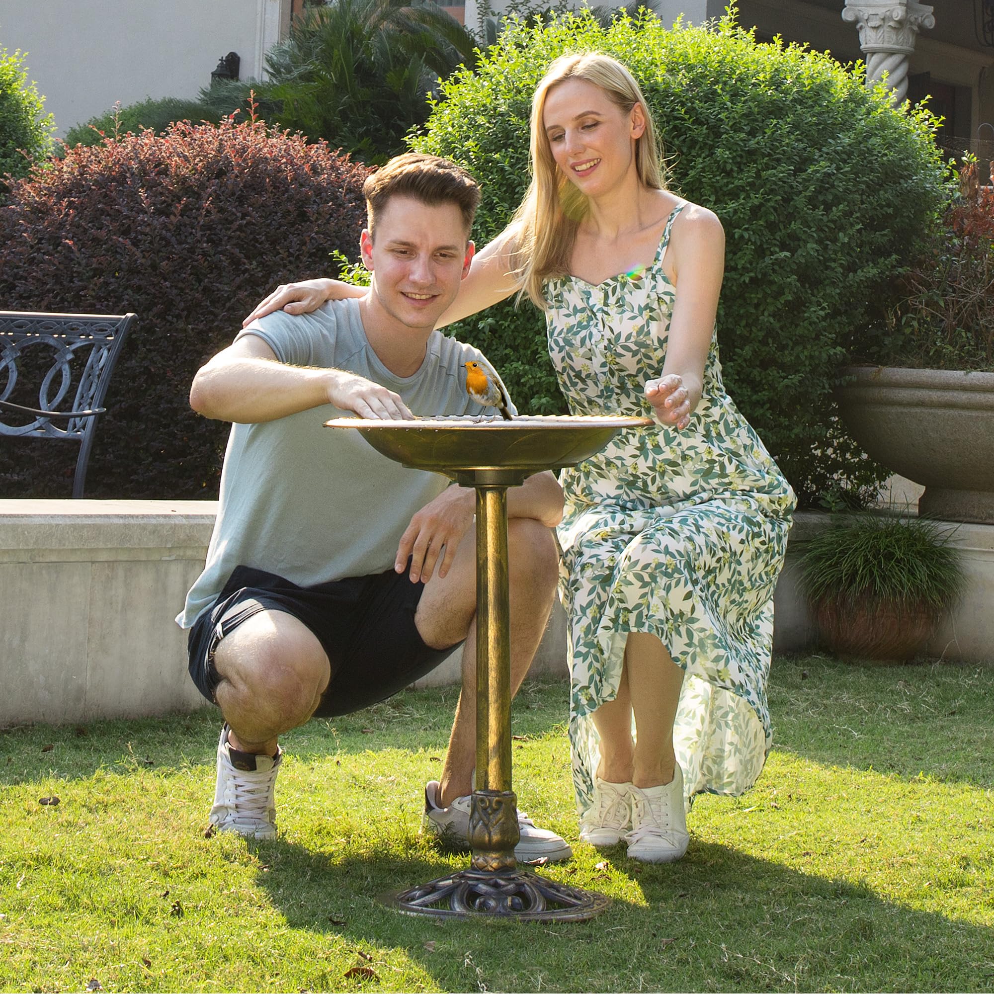 VIVOHOME Vogeltränke 71cm hoch Polyresin leicht antike Optik für Außenbereich - 2