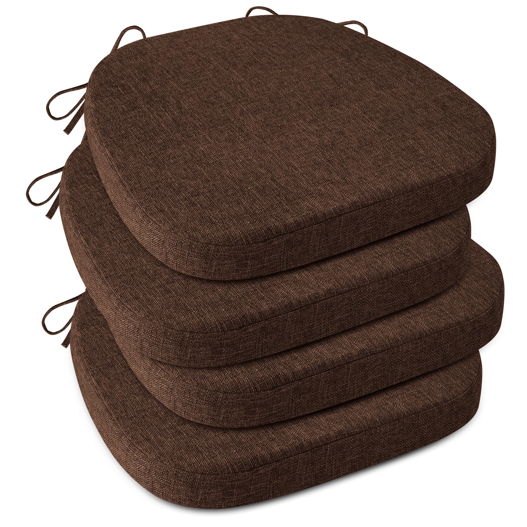 FlyGulls Kitchen Chair Cushions Set of 4 D-Shape Non Slip Dining Room Seat Cushions Cozy Durable Textured Fabric Chair Pads with Ties for Kitchen Dining Room Office (40X40X5cm, Brown)