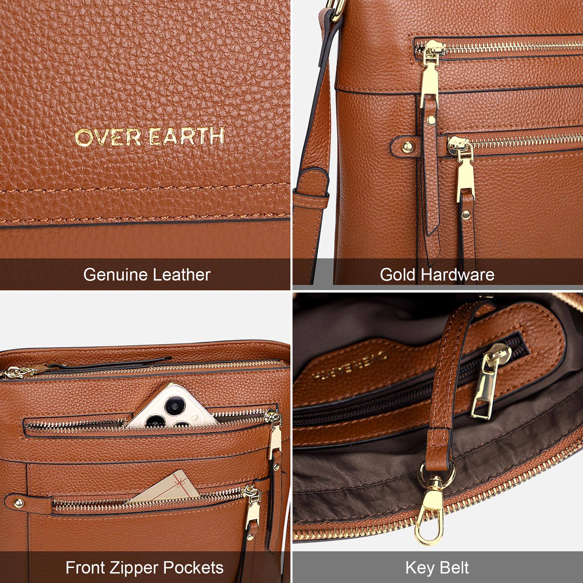 Over Earth Borse a tracolla da donna in pelle per donne con tasche multiple