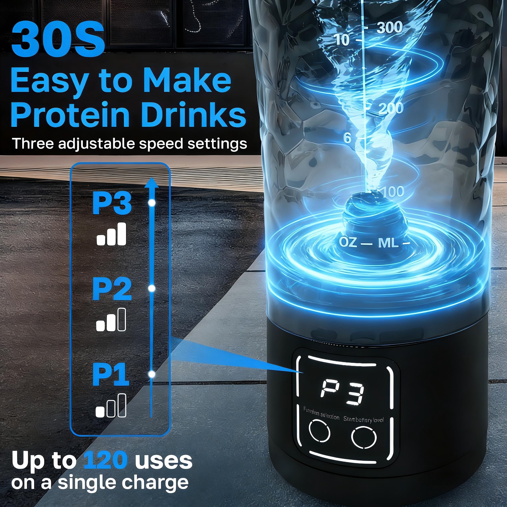 Bottiglia shaker elettrica per proteine, 700 ml, ricaricabile tramite USB, portatile, frullatore, 15 secondi, senza grumi, a tenuta stagna e silenziosa, per palestra/viaggi (nero)