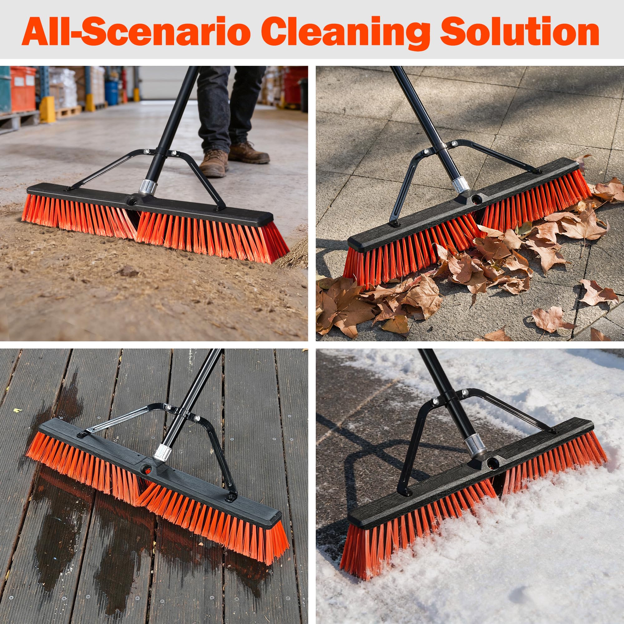 JEHONN 60 cm Balai Brosse Exterieur Manche Long 160 cm Brosse Industrielle Poils Durs Garage Entrepôt Atelier Jardin Terrasse (Rouge)