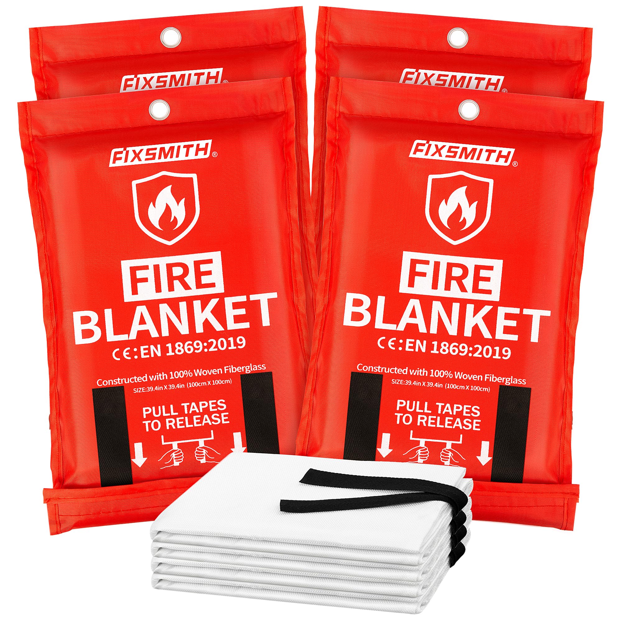 FIXSMITHFire Blanket for Home and Kitchen, Emergency Fire Blanket-4 Pack, Flame Suppression Fiberglass Fire Blankets for House Camping Car Office Warehouse Emergency Survival Safety - 40 in x 40 in