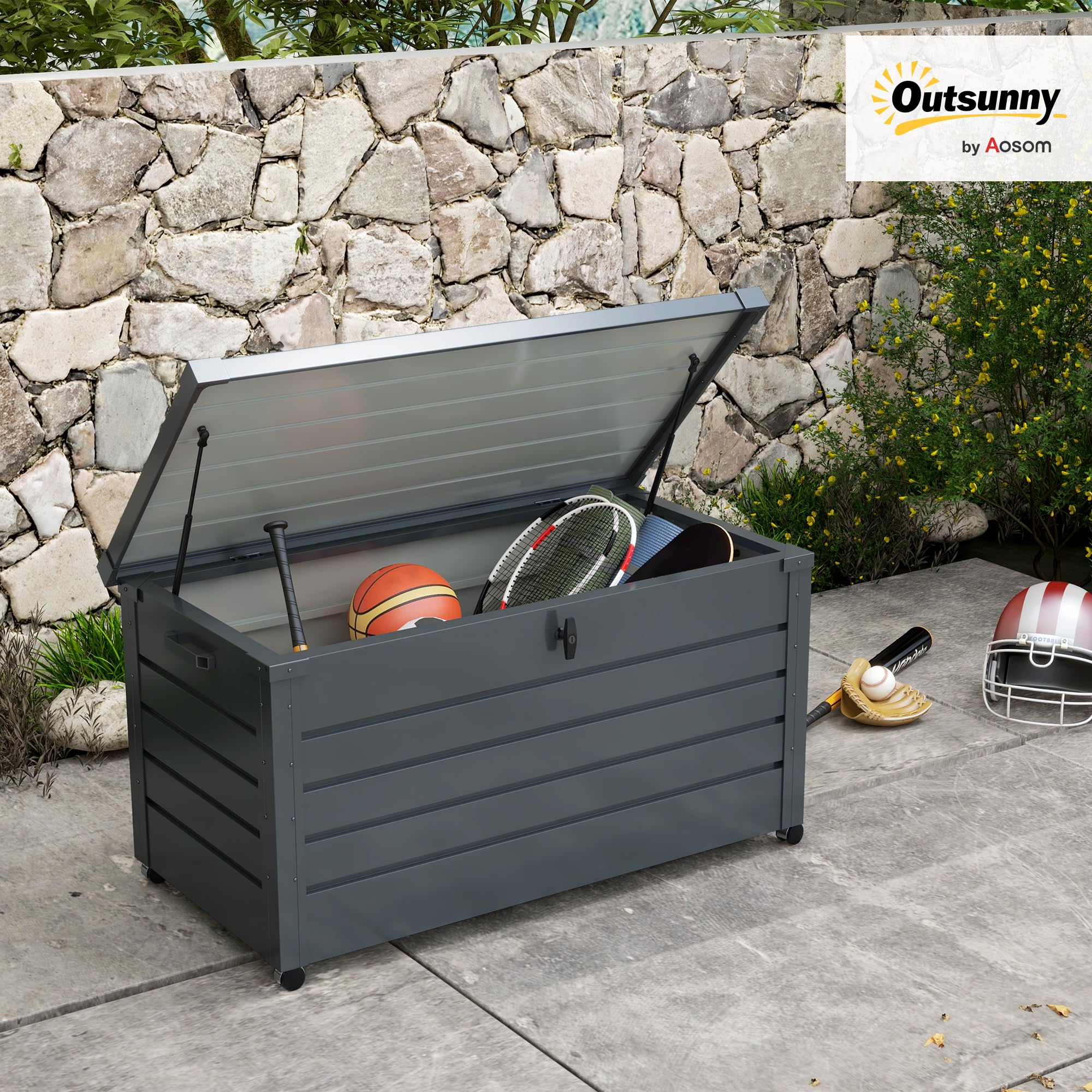 Outsunny Baule da Giardino 311L Acciaio Zincato 120x62x66 cm Grigio Scuro