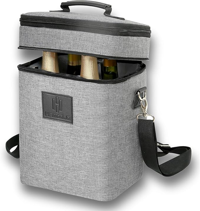 HAMILO 4 Bottle Wine Carrier Waterproof Insulated Wine Tote Bag