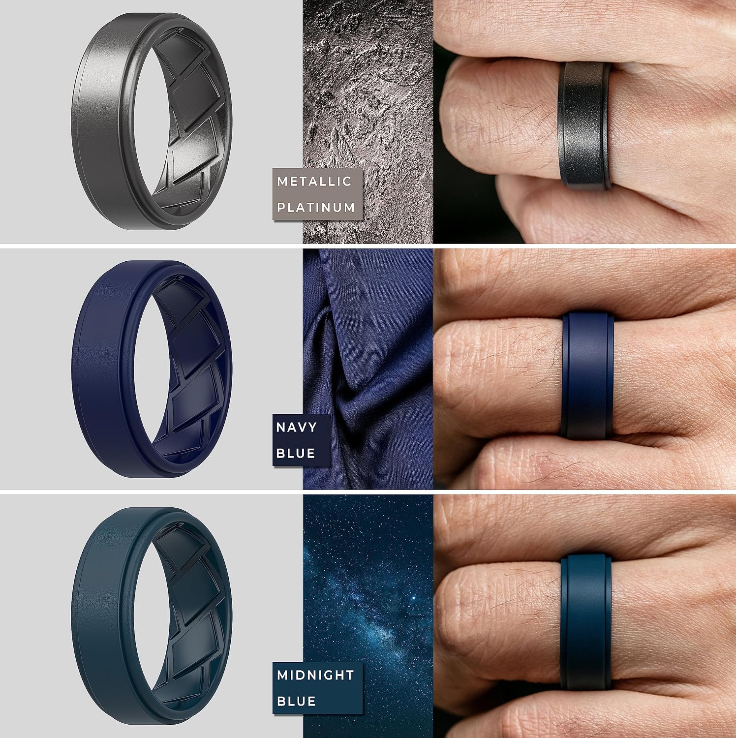 Saco Band Silicone Ring Wedding Band for Men - 8mm Width 2.3mm Thick