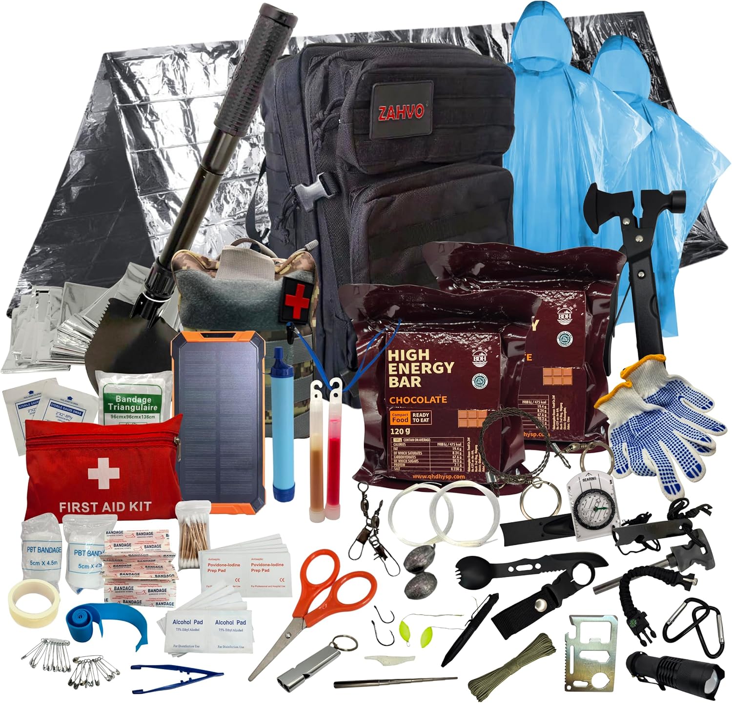 72 Hour Emergency Survival Kit with Food, Solar Power Bank, Water Purifier, First Aid & Tools, Go Bag Emergency Survival Backpack & Emergency Survival Kit for Disaster Preparedness & Evacuation