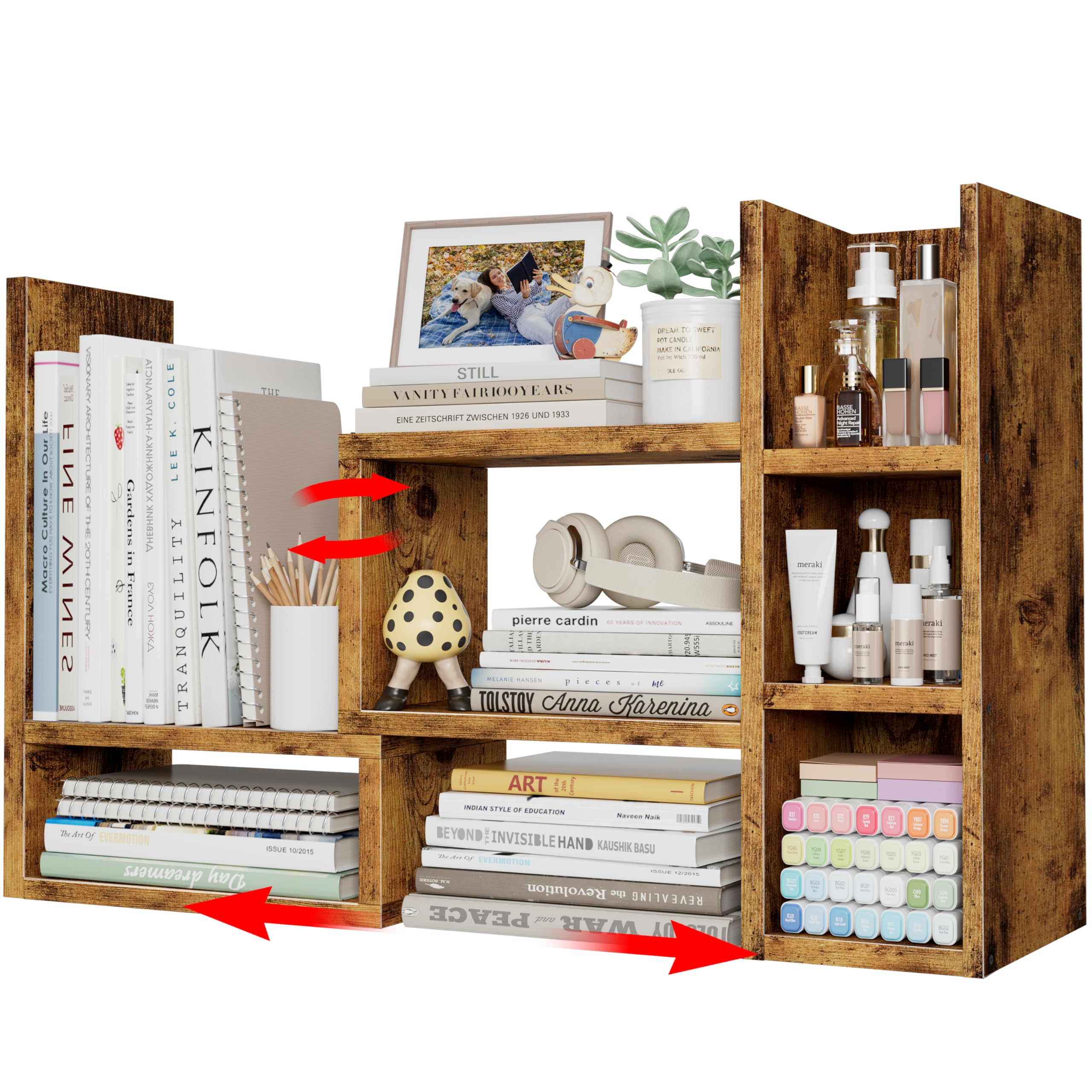 NUTIKAS Desk Shelves Desktop Organizer Shlef - Rustic Office Organization for Top of Desk Organizers and Accessories Corner Bookshelf Table Top Shelving Small Hutch Decorations for Office